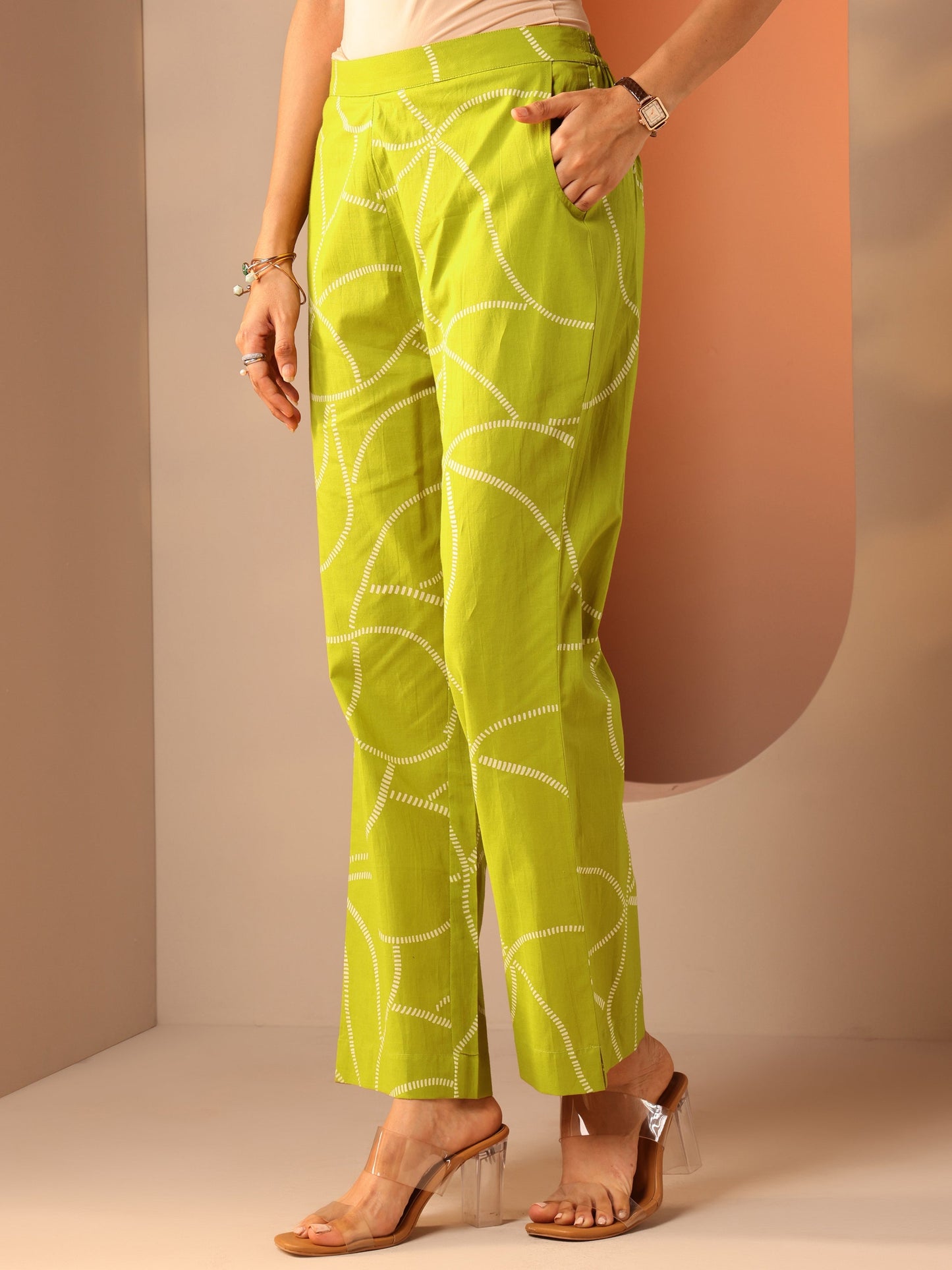 Green Printed Cotton Straight Suit Set With Dupatta