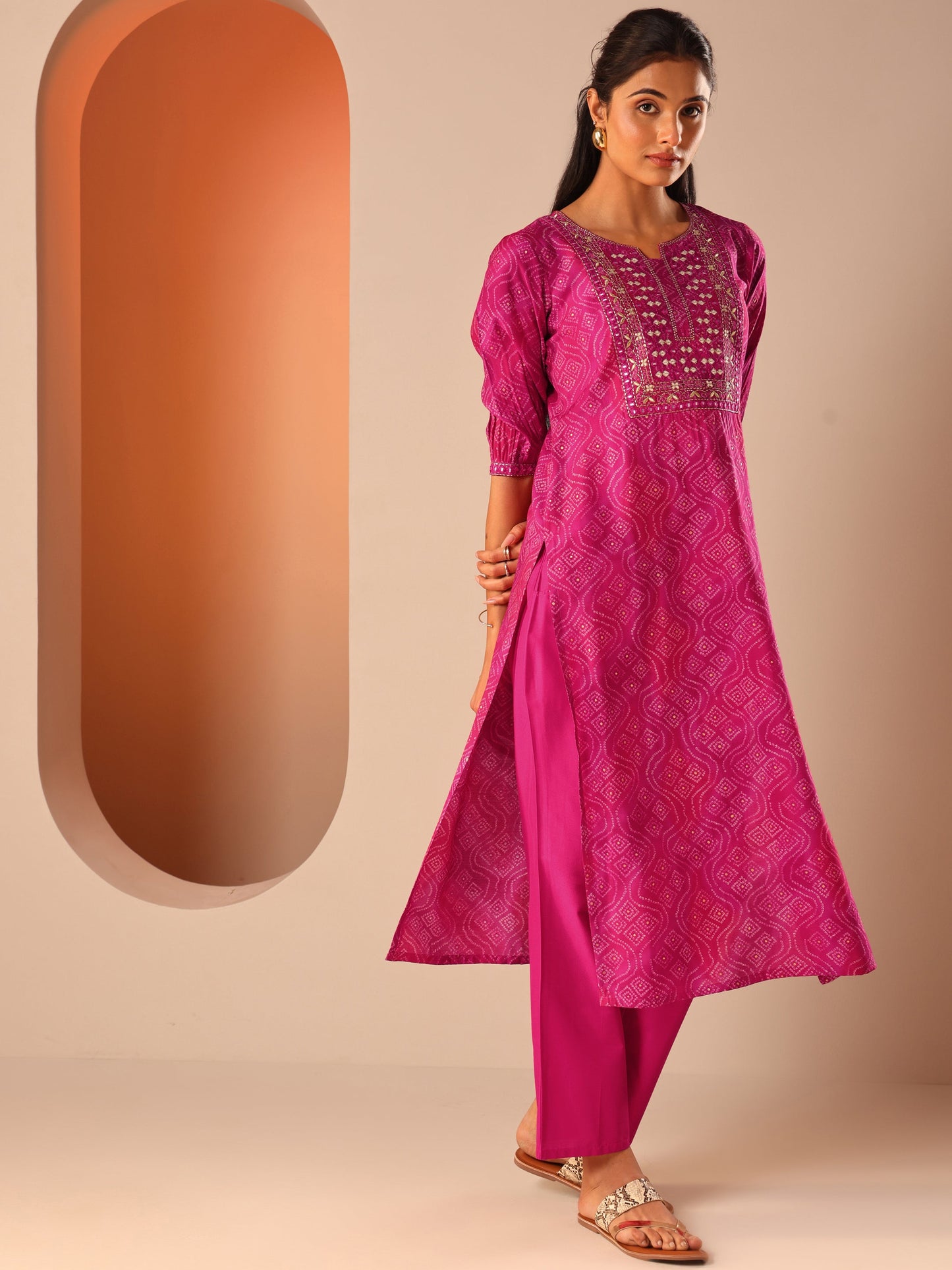 Pink Printed Silk Blend Straight Suit Set With Dupatta