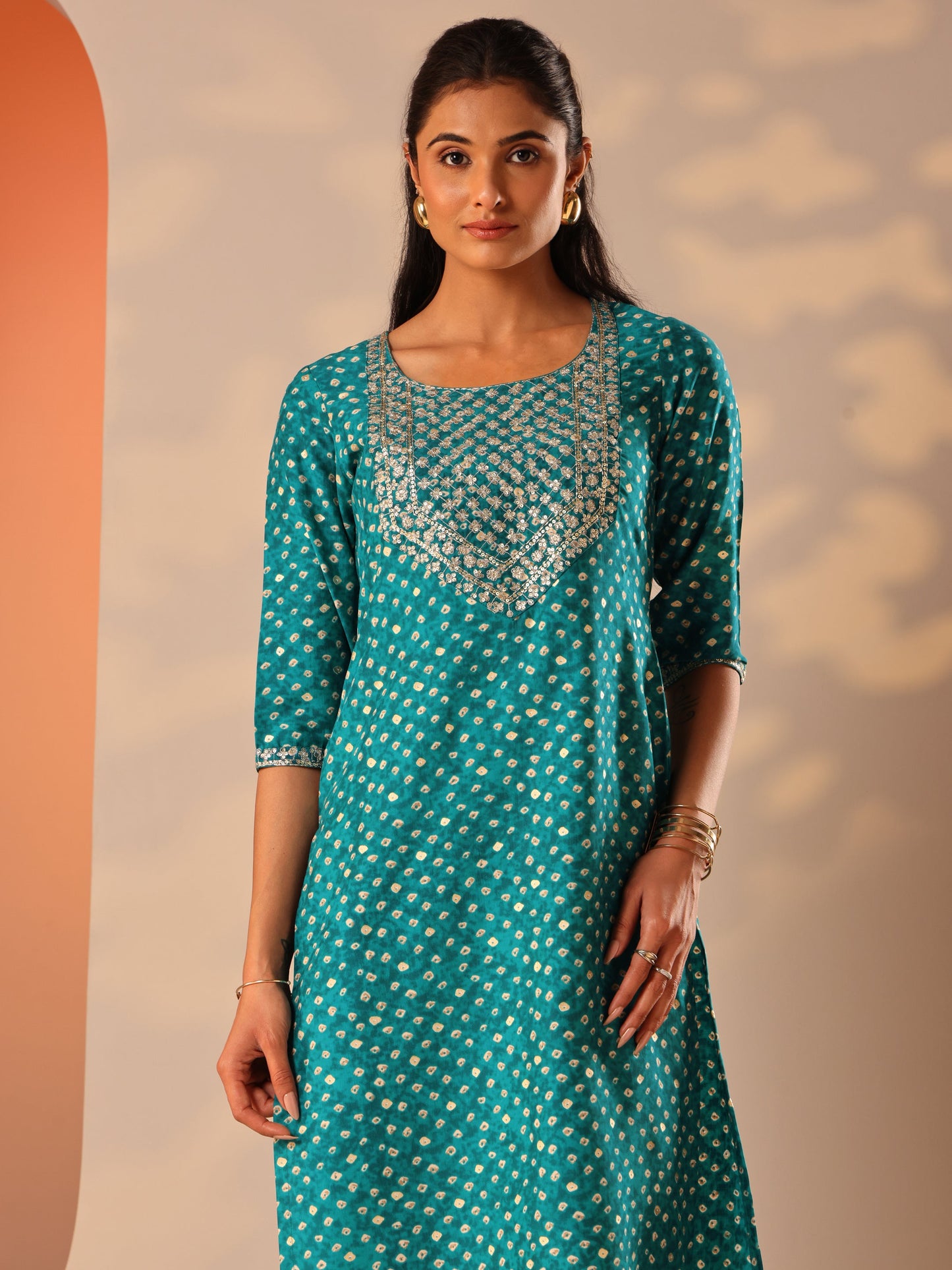 Blue Printed Silk Blend Straight Suit Set With Dupatta