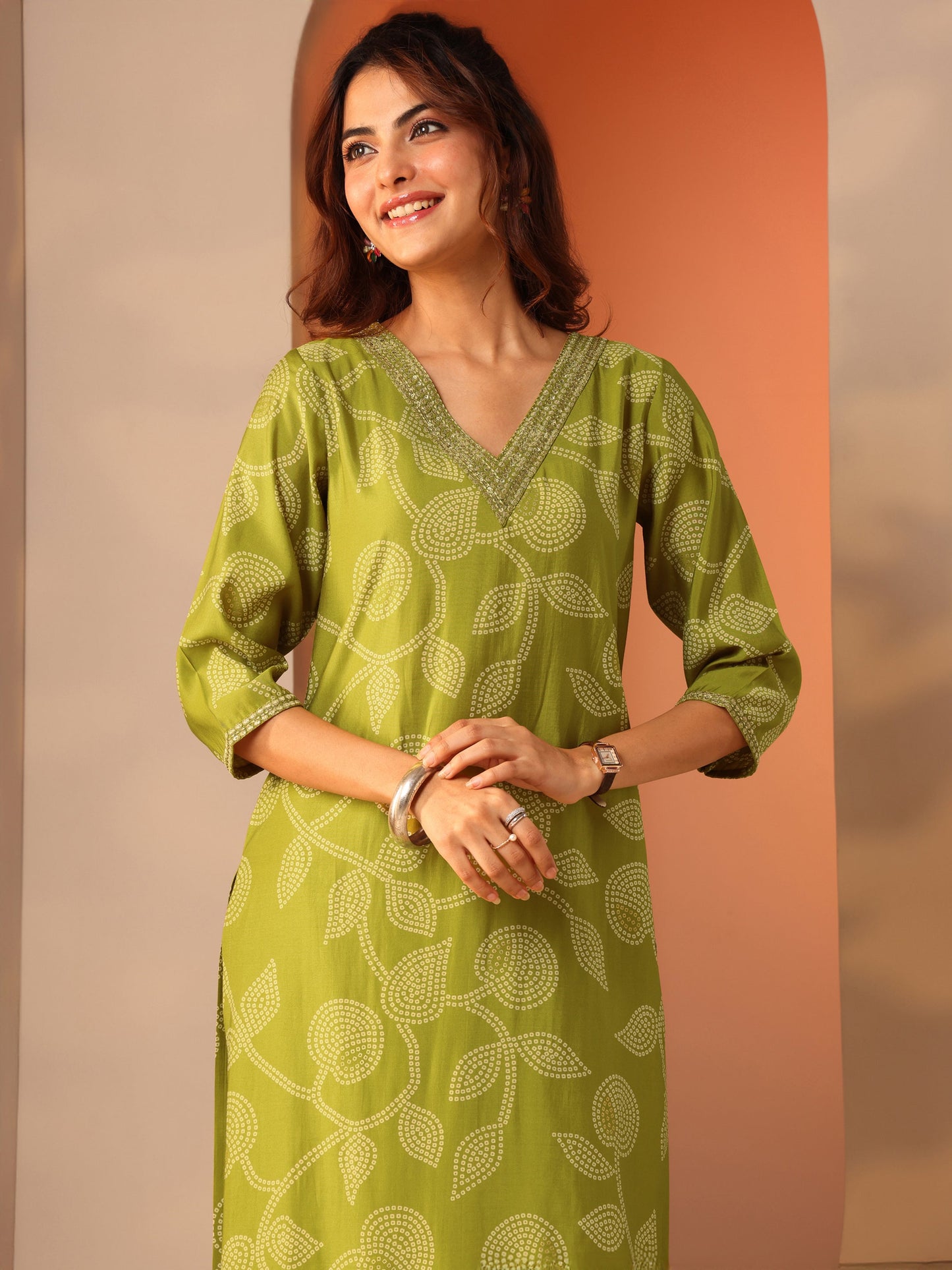 Green Printed Silk Blend Straight Suit Set With Dupatta