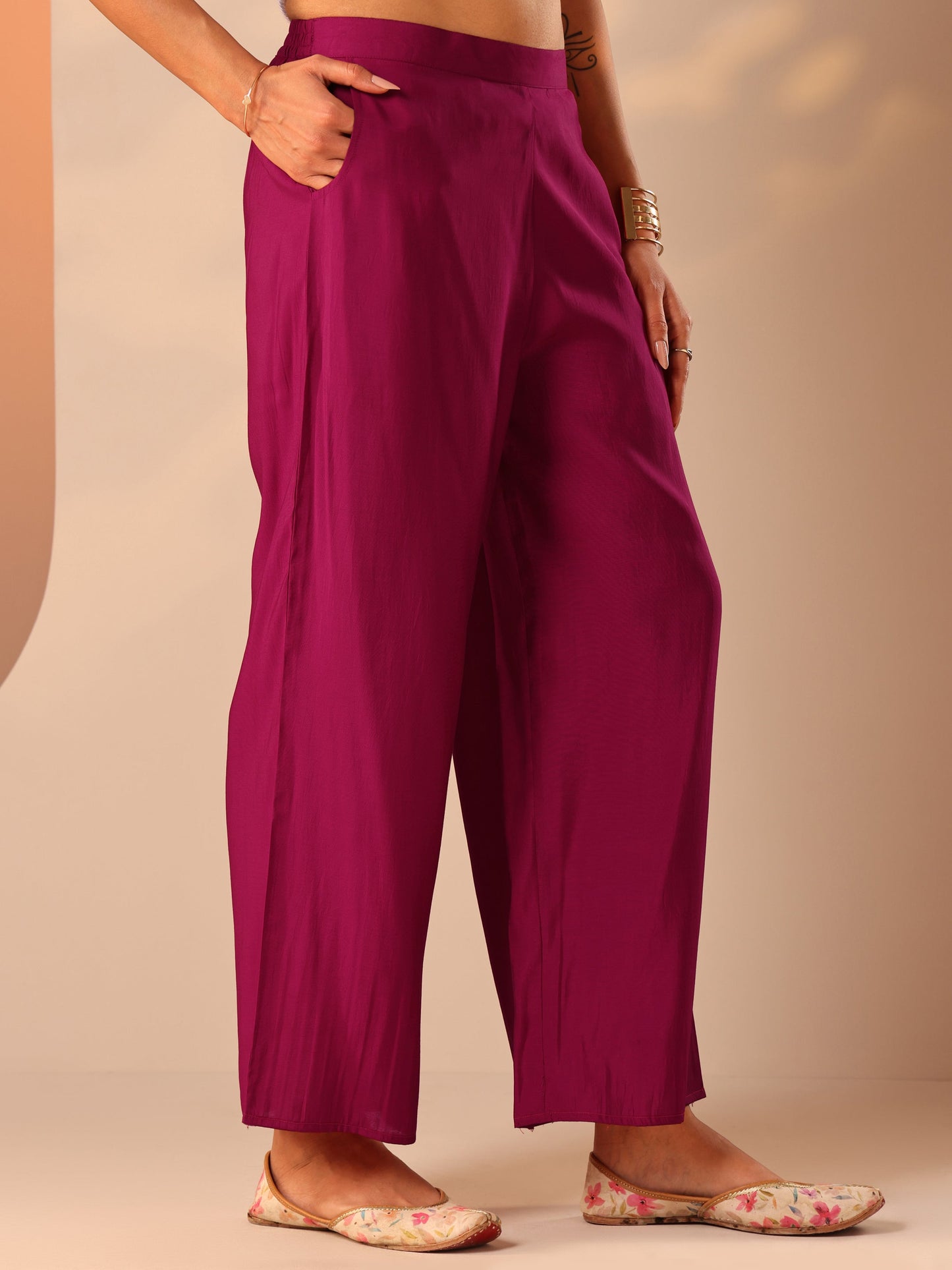 Pink Printed Silk Blend Straight Suit Set With Dupatta