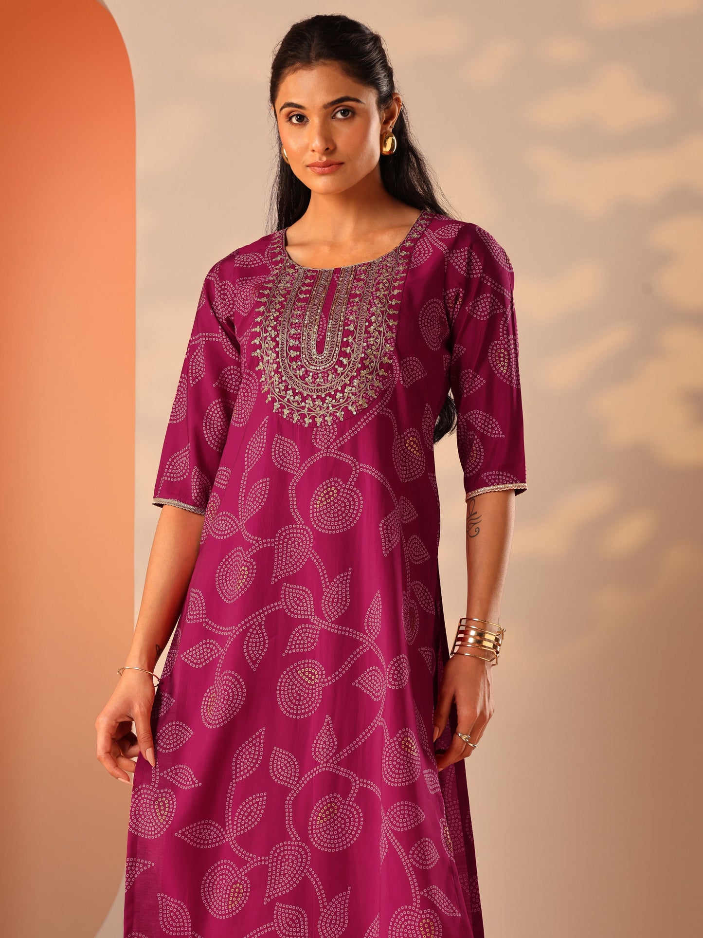 Pink Printed Silk Blend Straight Suit Set With Dupatta