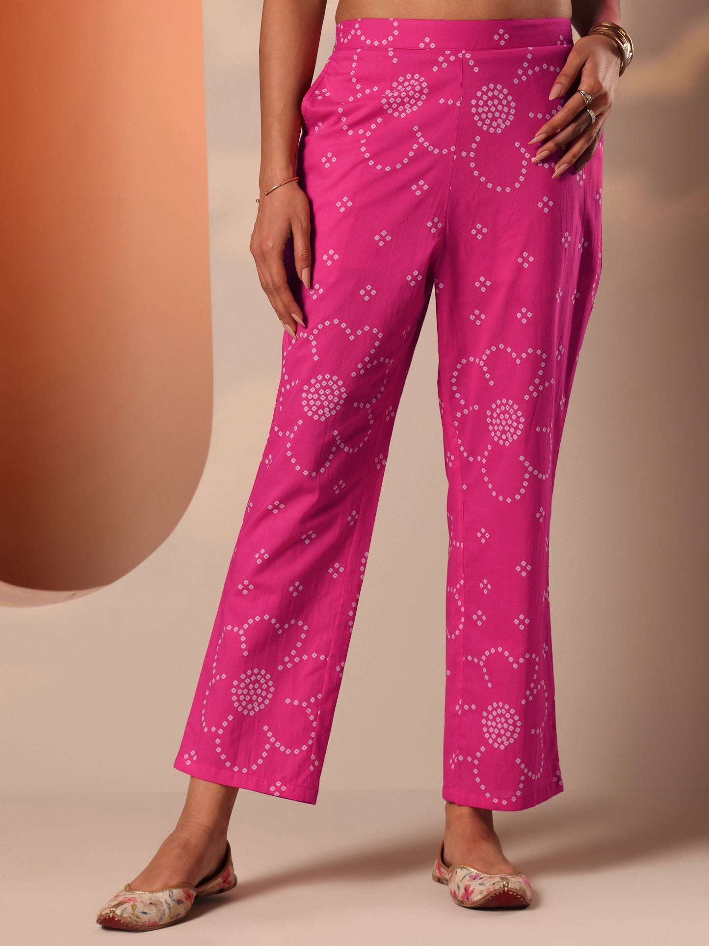 Pink Printed Cotton A-Line Suit Set With Dupatta