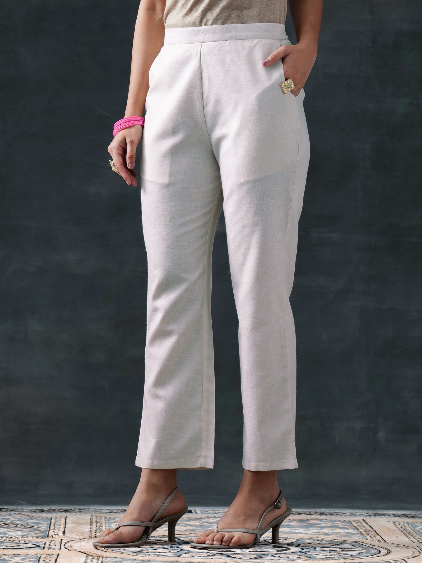 Beige Printed Cotton Straight Suit Set With Dupatta