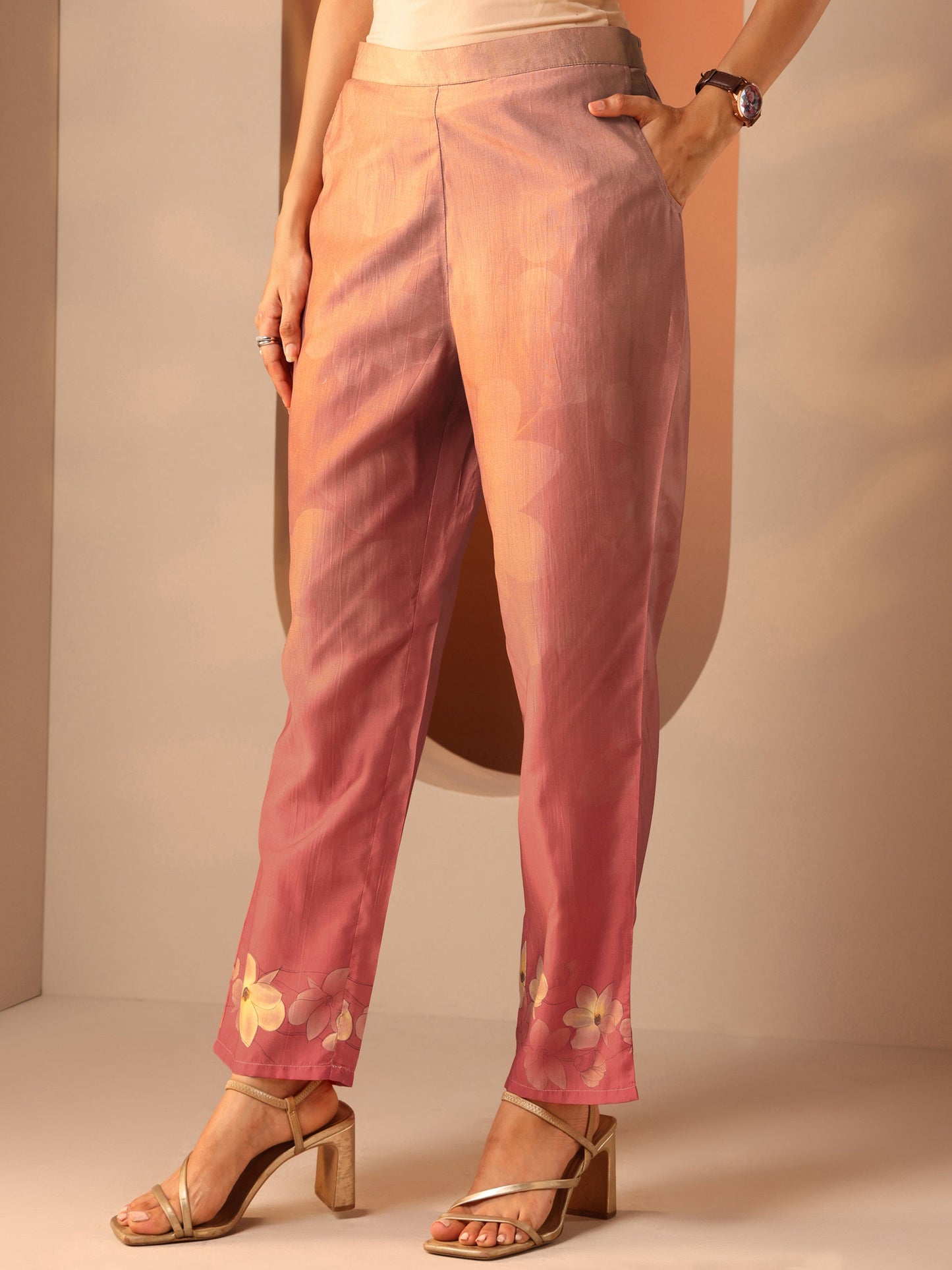 Peach Printed Silk Blend Straight Suit Set With Dupatta