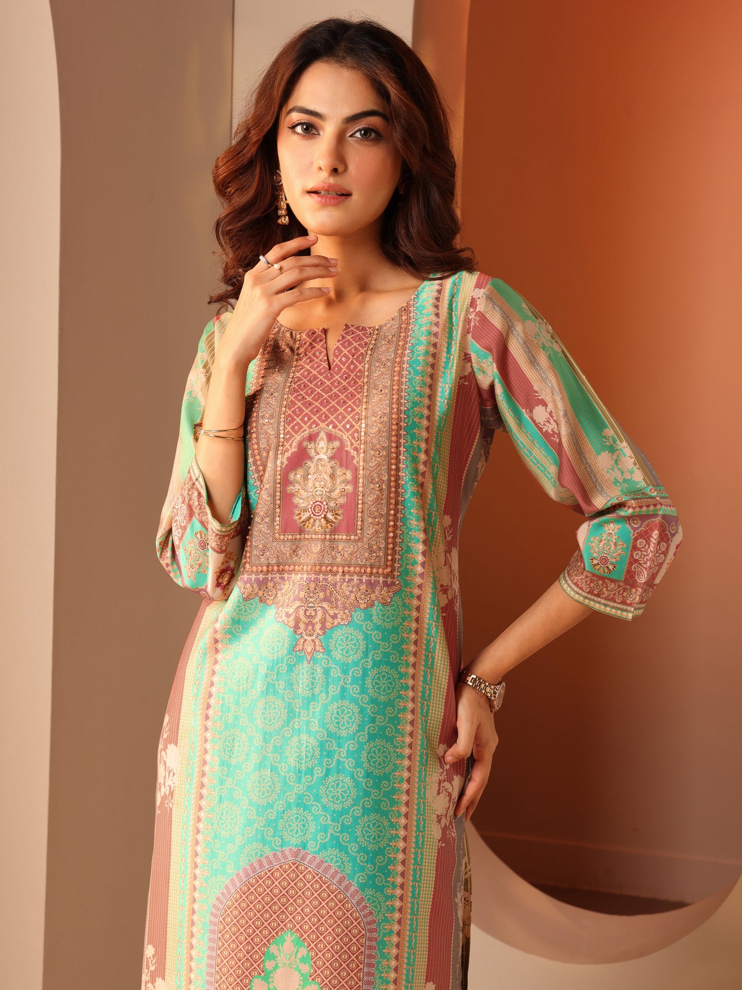 Multi Printed Silk Blend Straight Suit Set With Dupatta