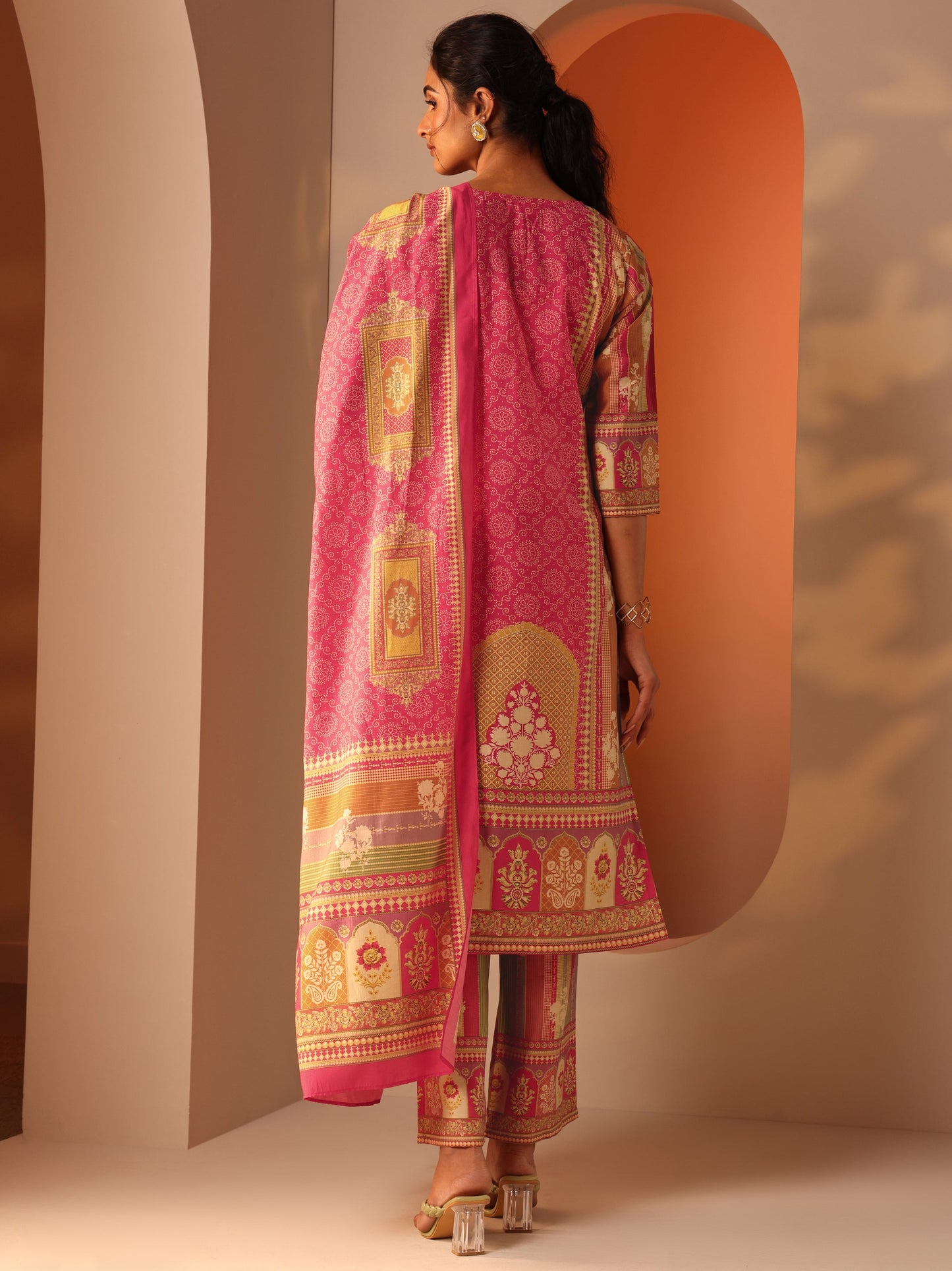 Multi Printed Silk Blend Straight Suit Set With Dupatta