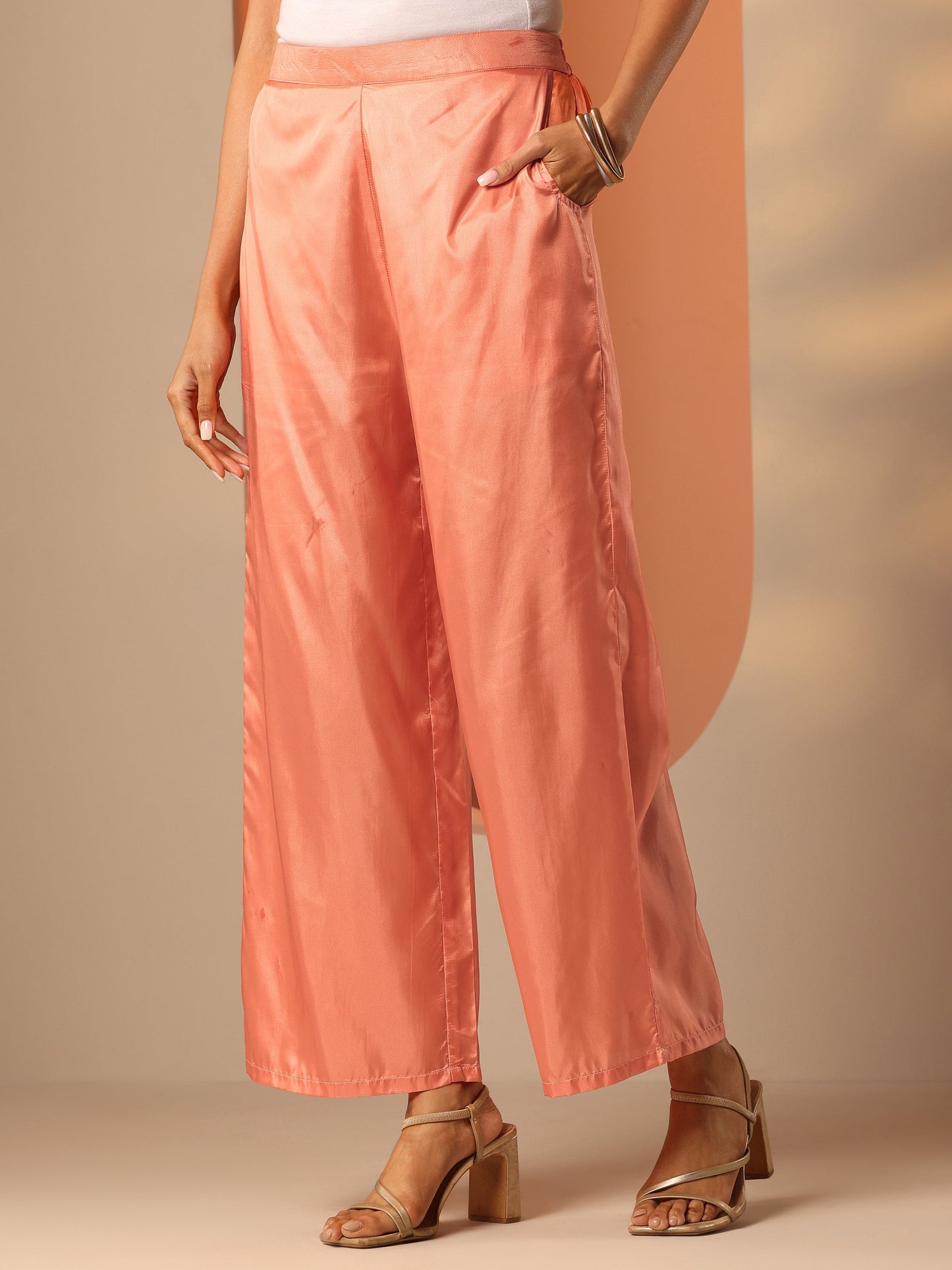 Peach Woven Design Silk Blend Anarkali Suit Set With Dupatta