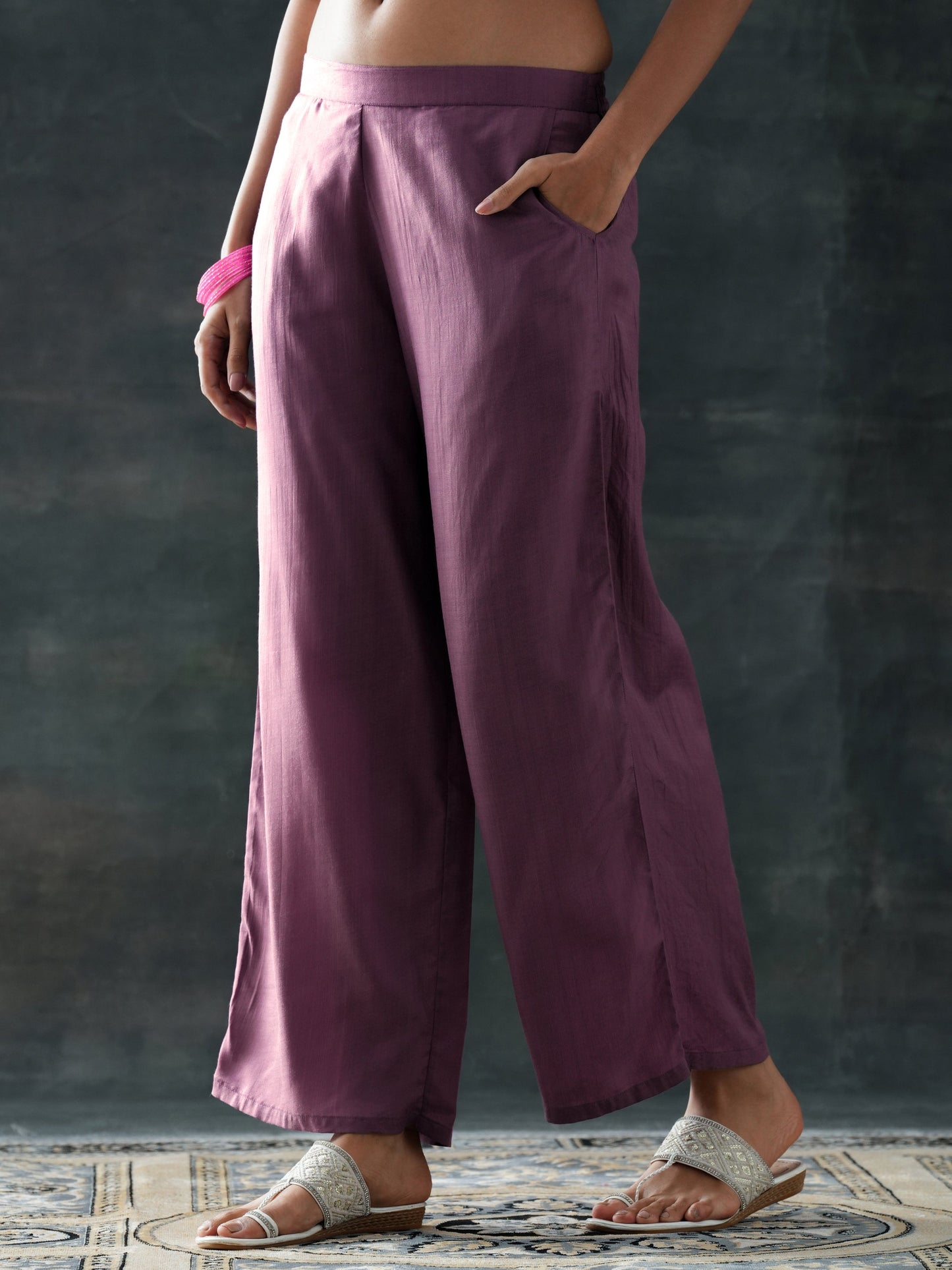 Mauve Woven Design Silk Blend Anarkali Suit Set With Dupatta