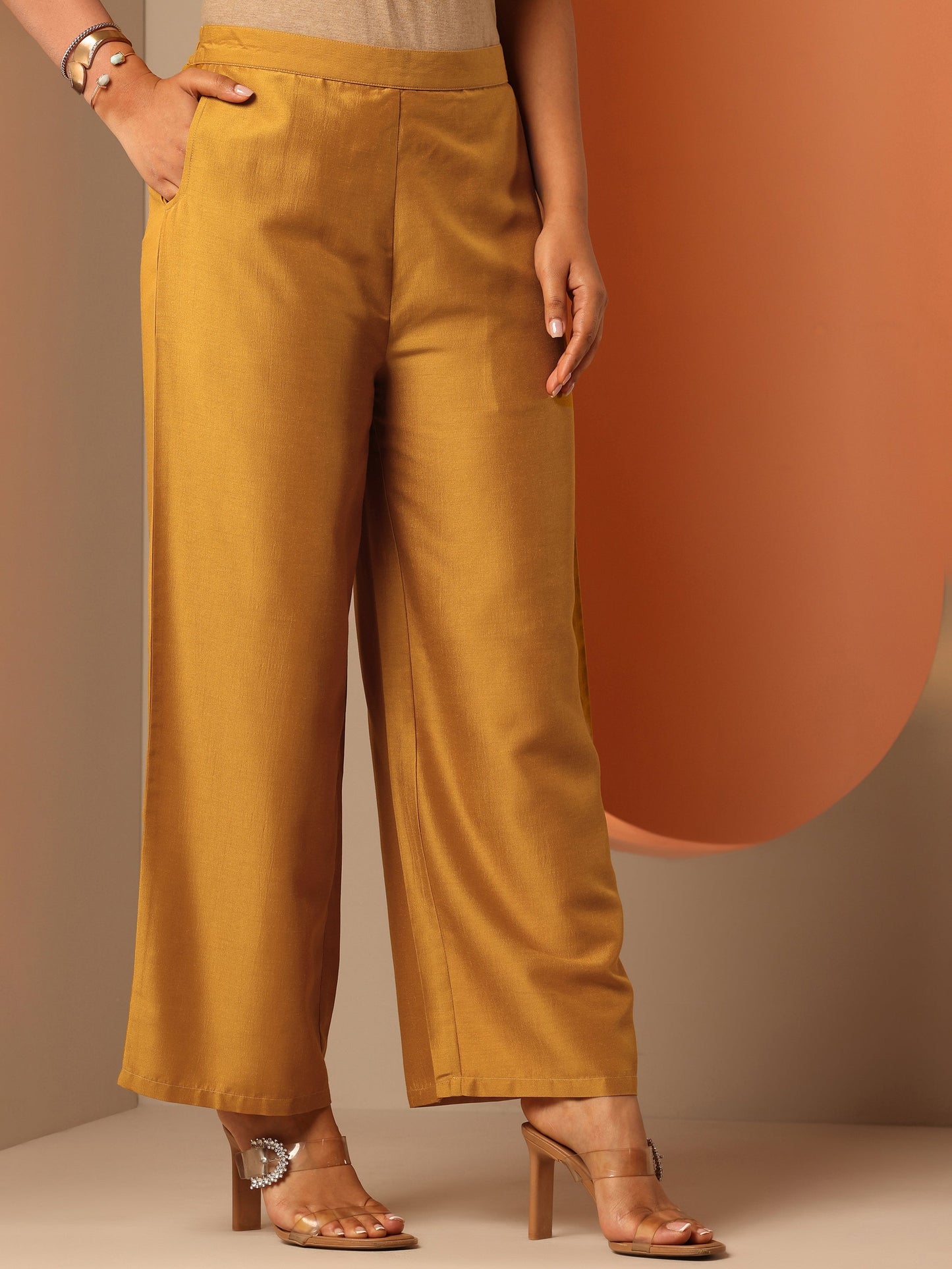 Mustard Woven Design Silk Blend Anarkali Suit Set With Dupatta