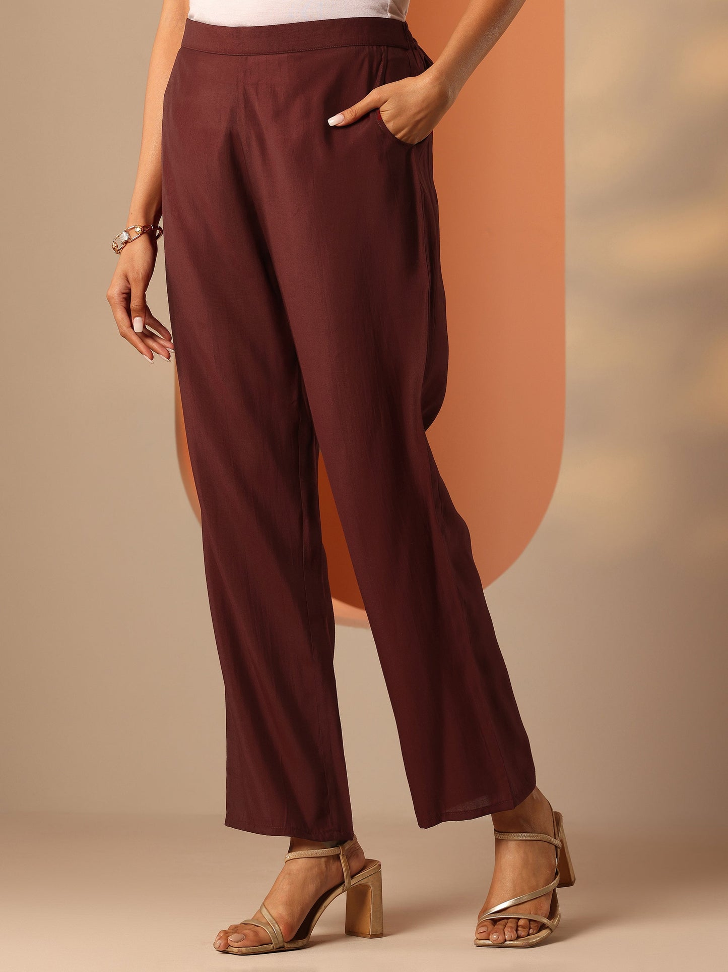 Maroon Printed Silk Blend A-Line Suit Set With Dupatta