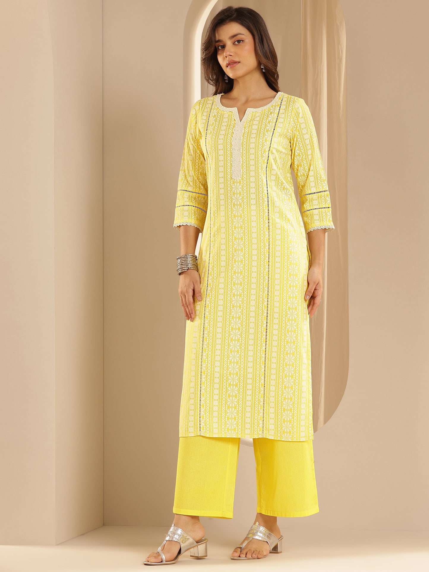 Yellow Printed Rayon Straight Suit Set With Dupatta