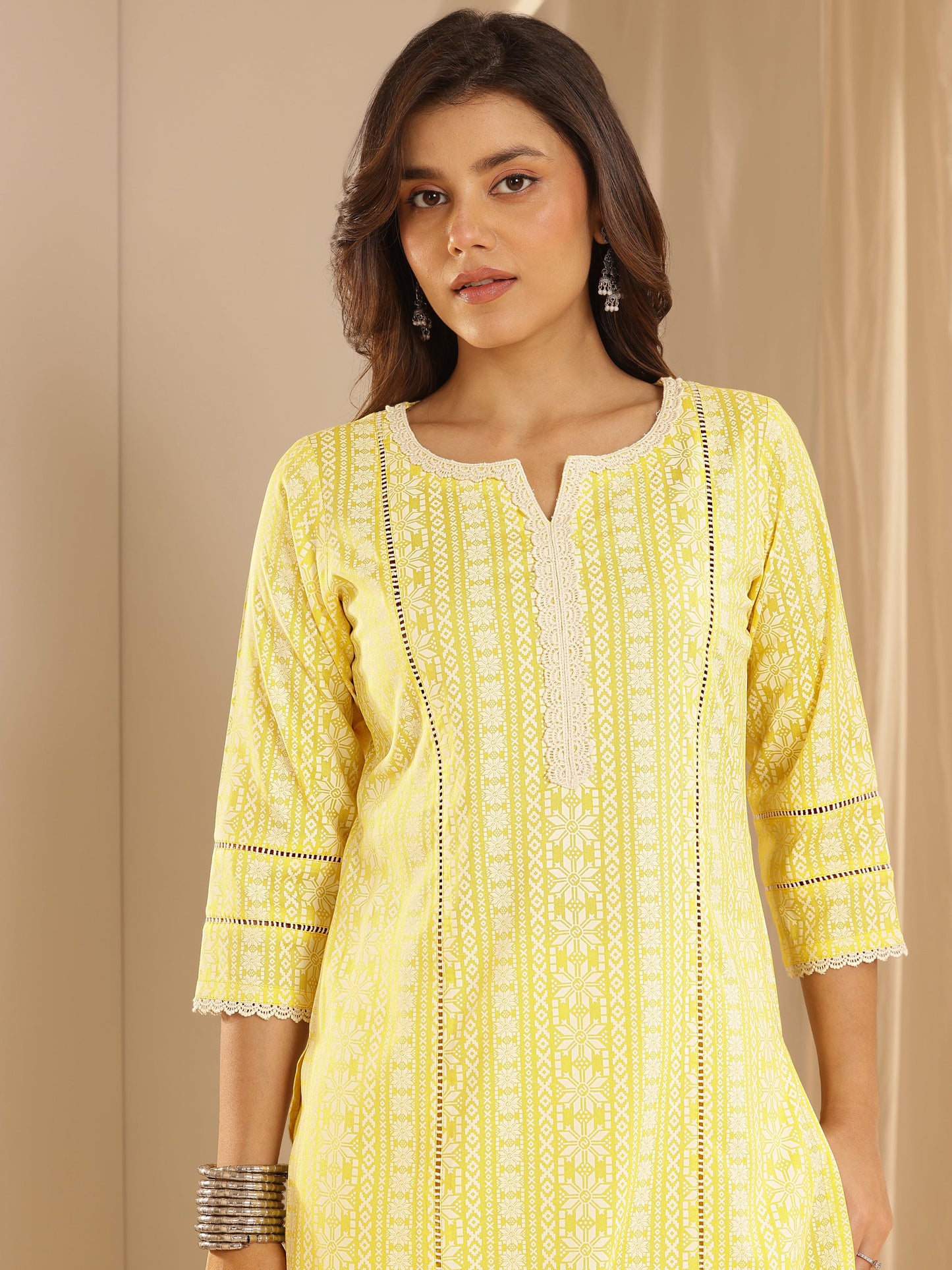 Yellow Printed Rayon Straight Suit Set With Dupatta