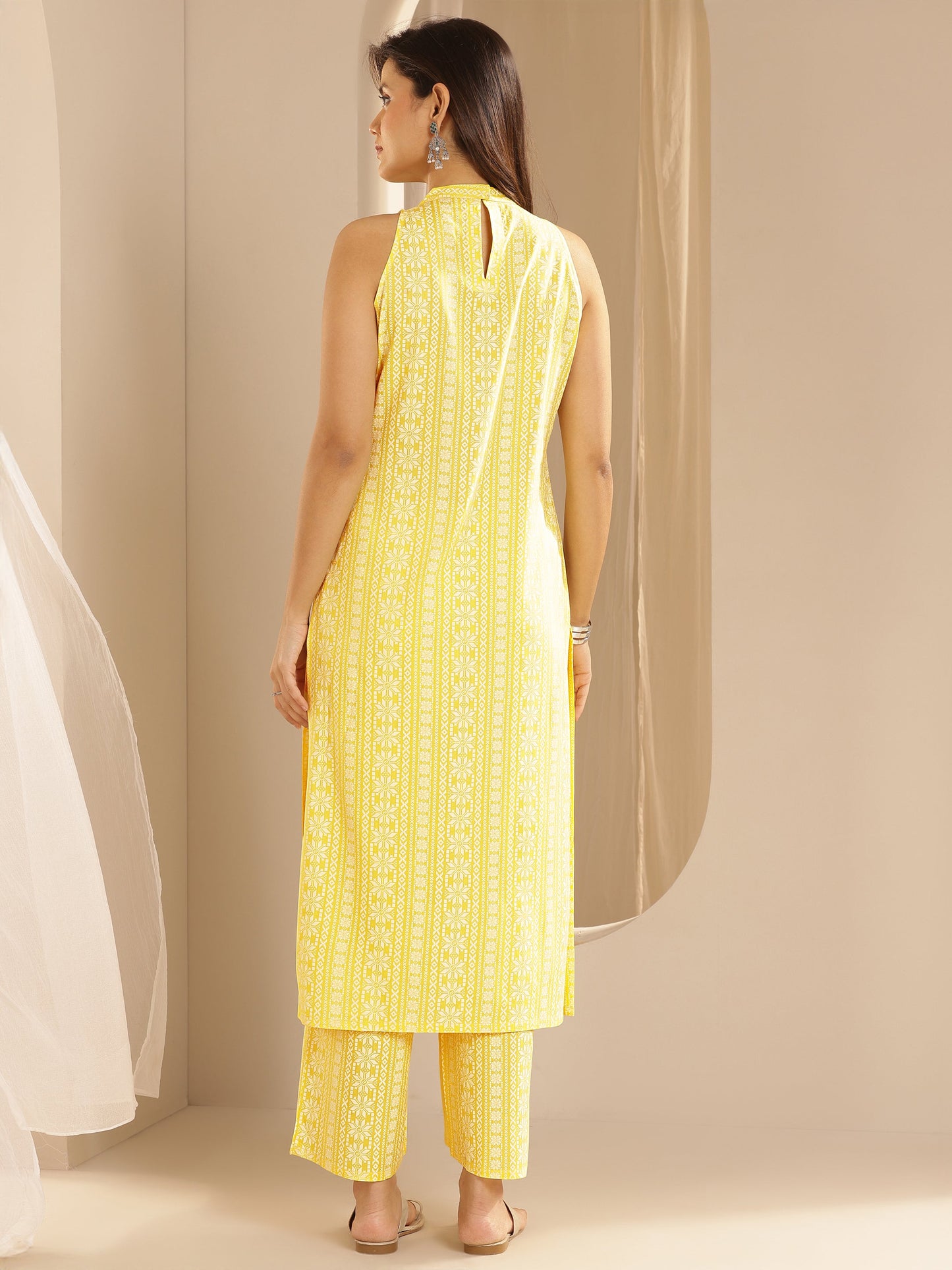 Yellow Printed Rayon Straight Kurta Set