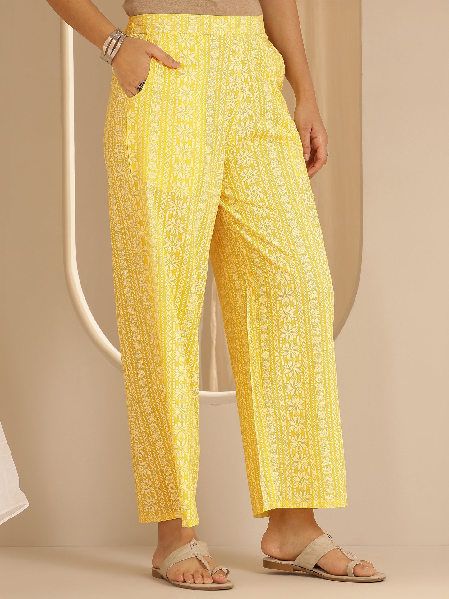 Yellow Printed Rayon Straight Kurta Set