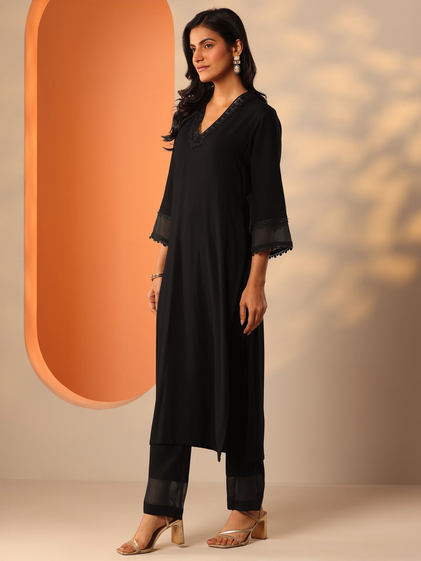 Black Embellished Rayon Co-Ord Sets