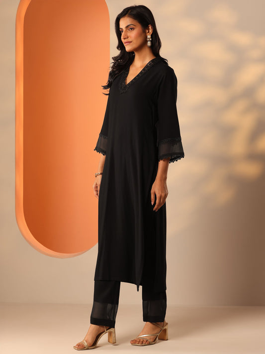 Black Embellished Rayon Co-Ord Sets