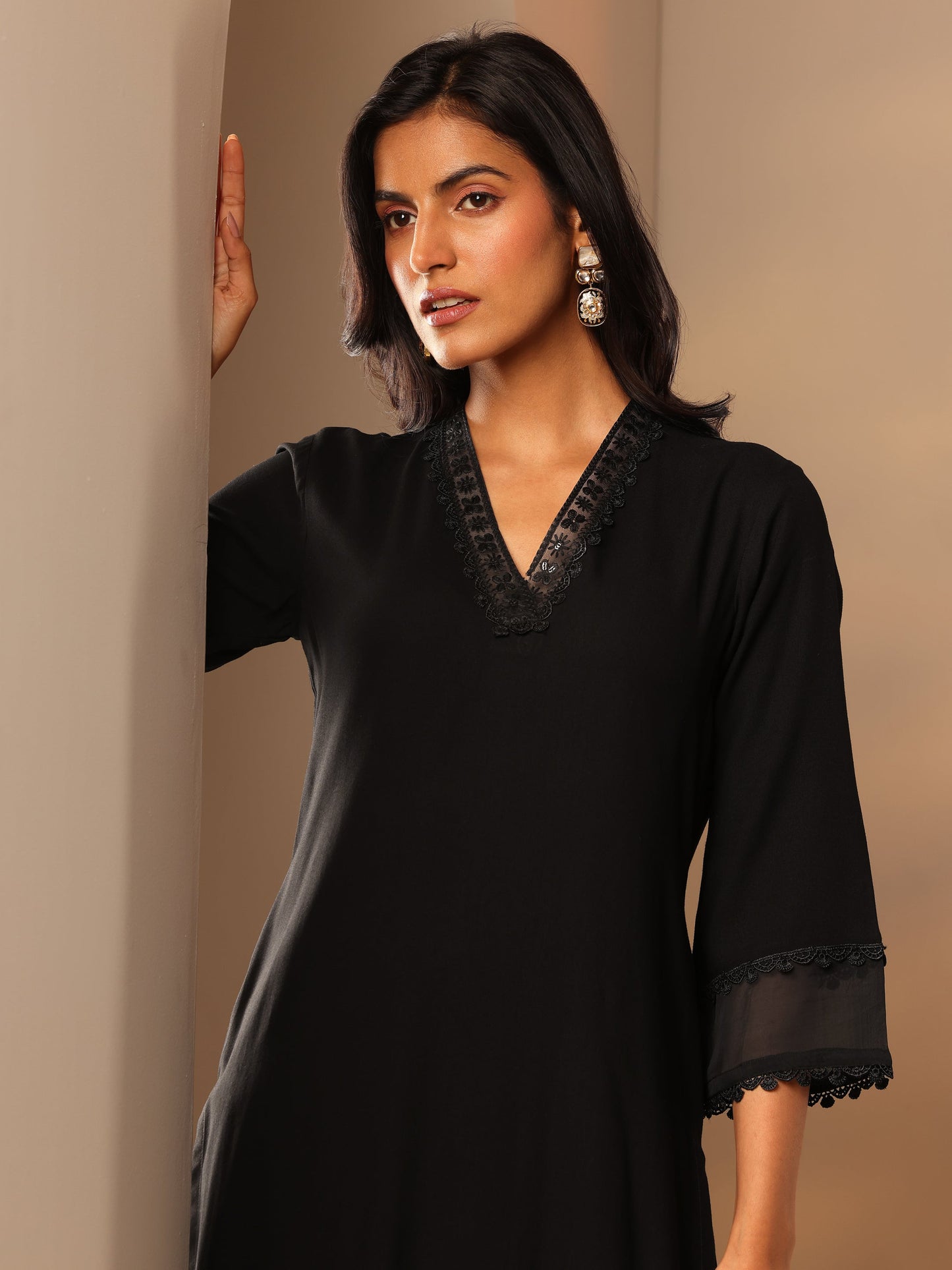 Black Embellished Rayon Co-Ord Sets