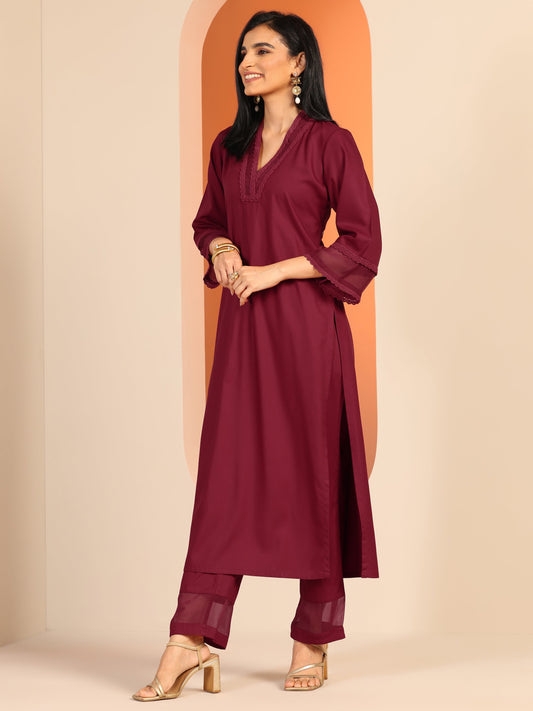 Maroon Embellished Rayon Co-Ord Sets