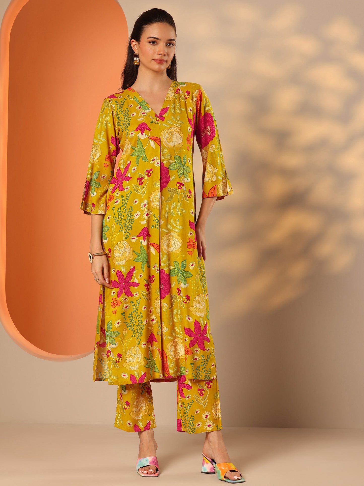 Mustard Printed Rayon Co-Ord Sets