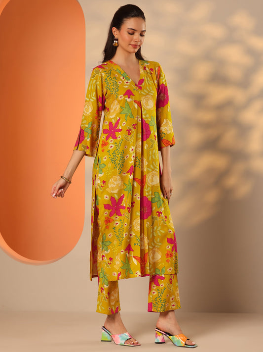 Mustard Printed Rayon Co-Ord Sets