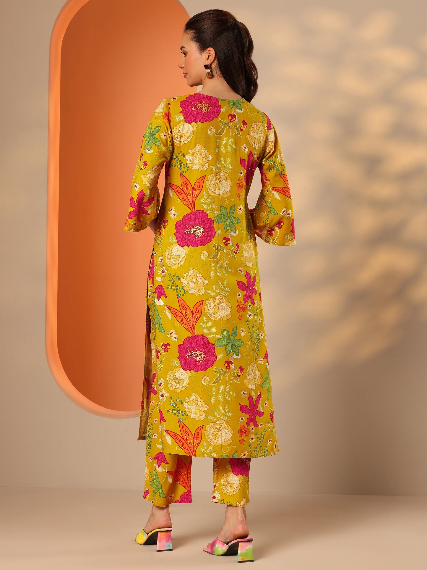 Mustard Printed Rayon Co-Ord Sets