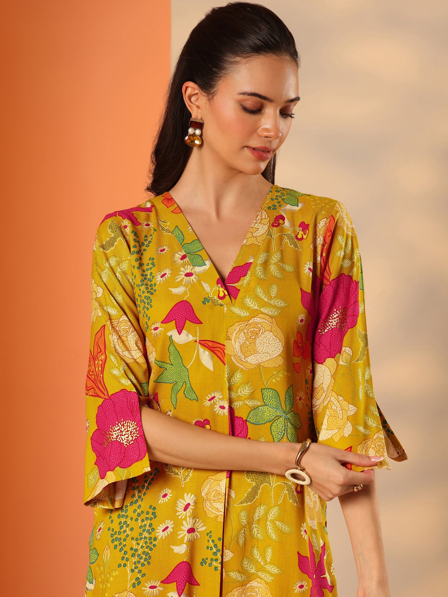 Mustard Printed Rayon Co-Ord Sets