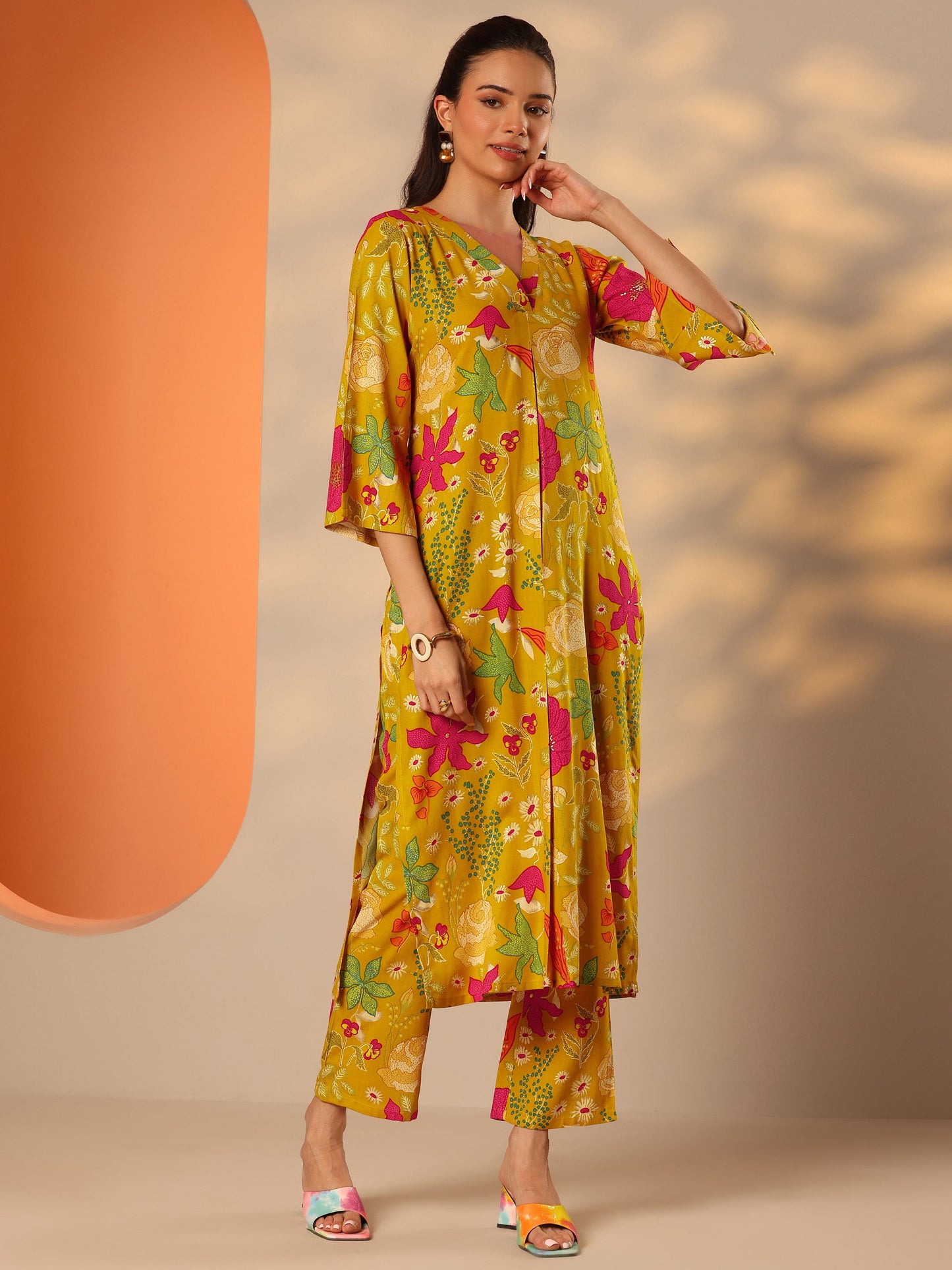 Mustard Printed Rayon Co-Ord Sets