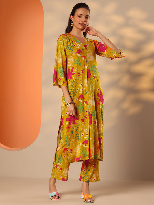Mustard Printed Rayon Co-Ord Sets