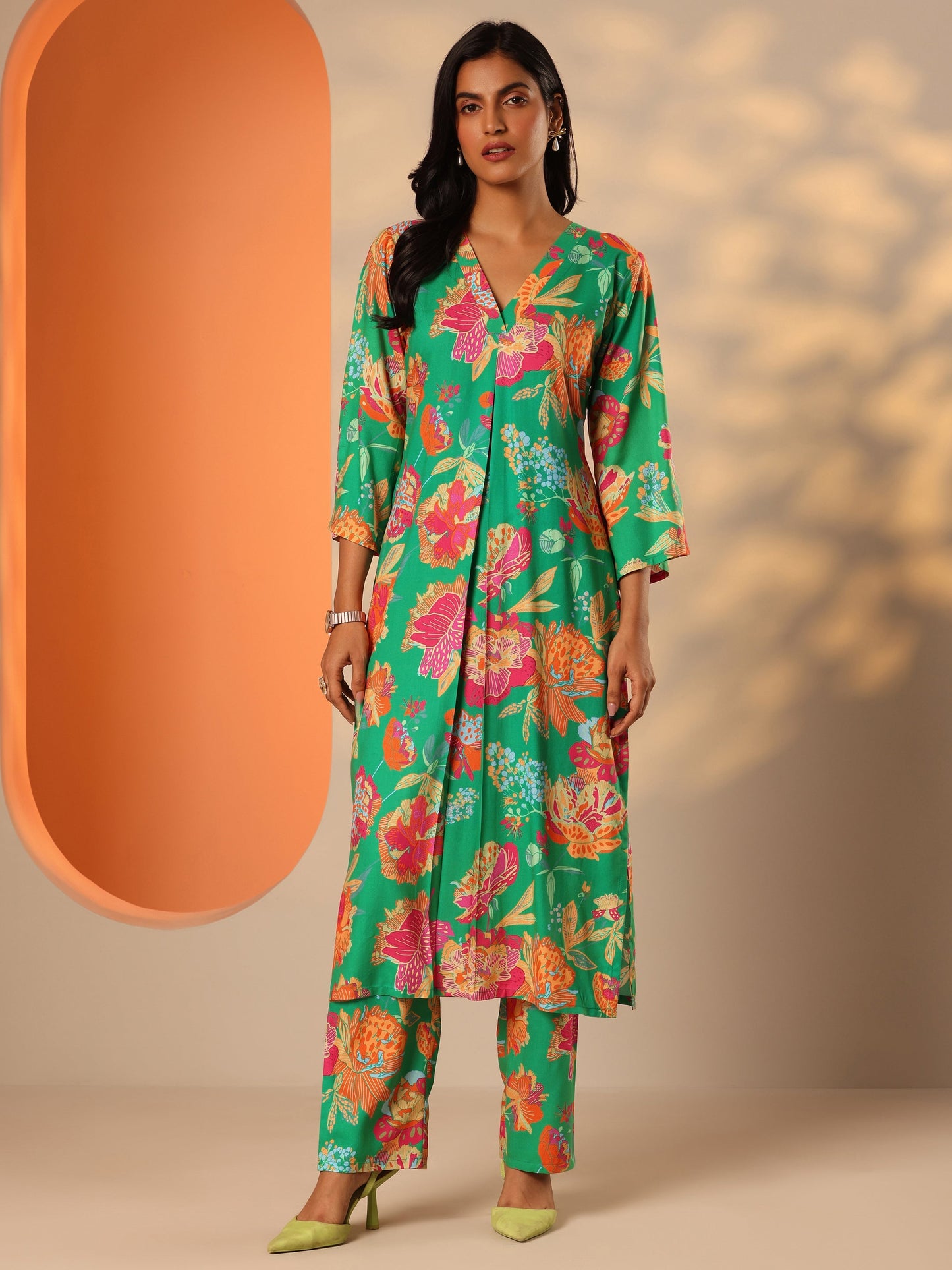 Green Printed Rayon Co-Ord Sets