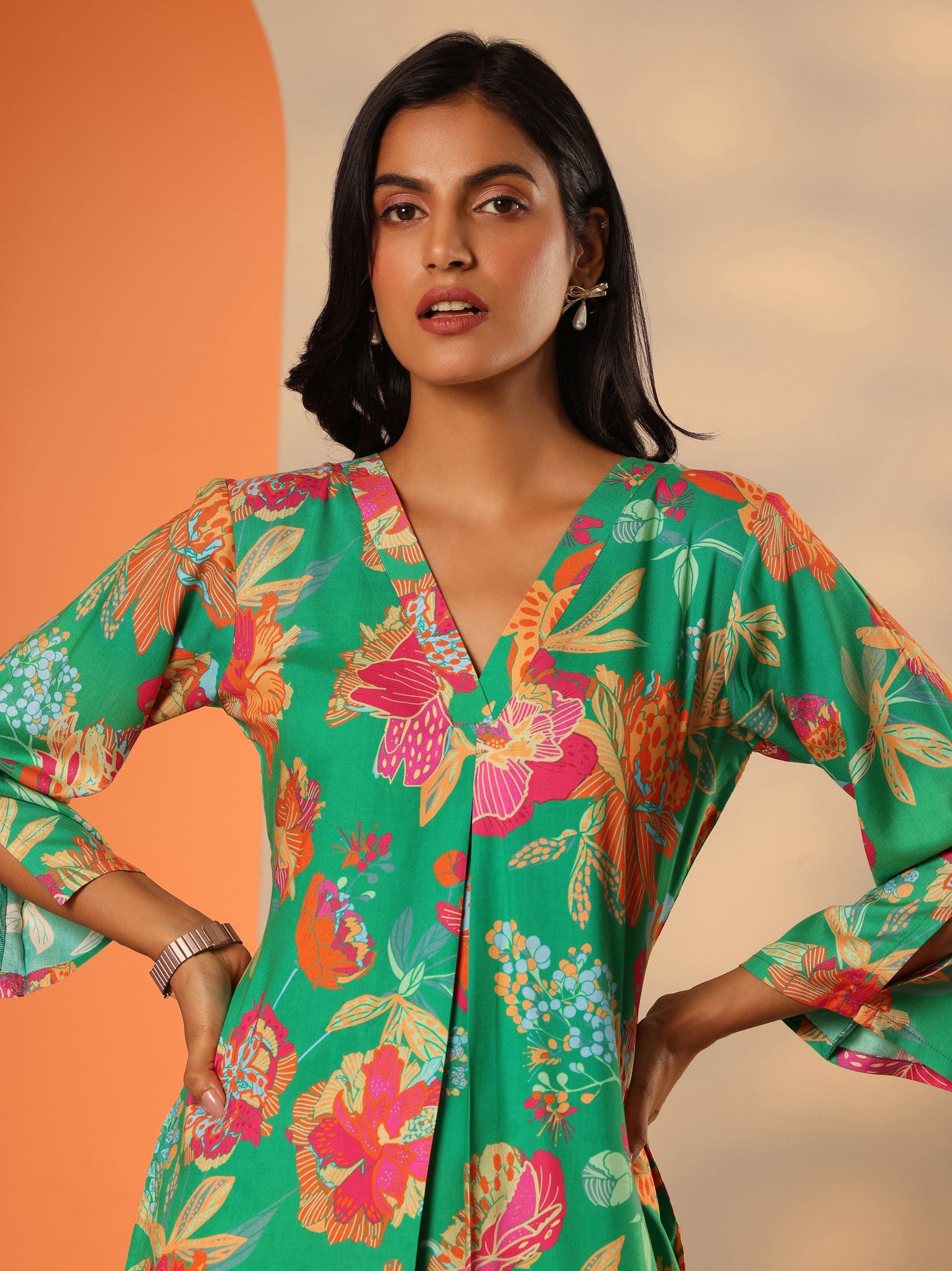 Green Printed Rayon Co-Ord Sets