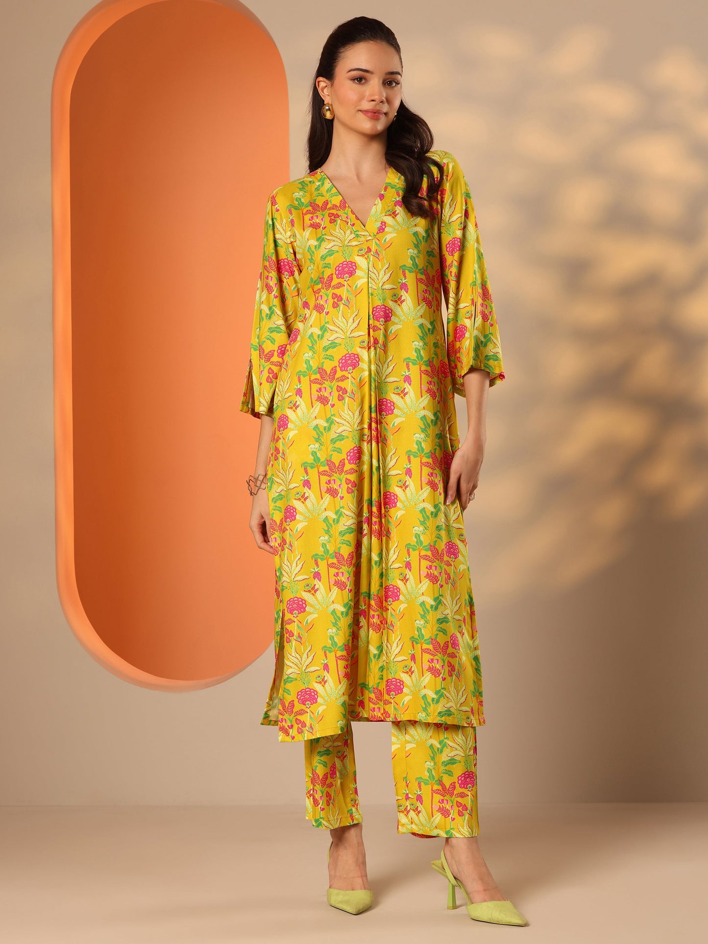 Yellow Printed Rayon Co-ord Sets