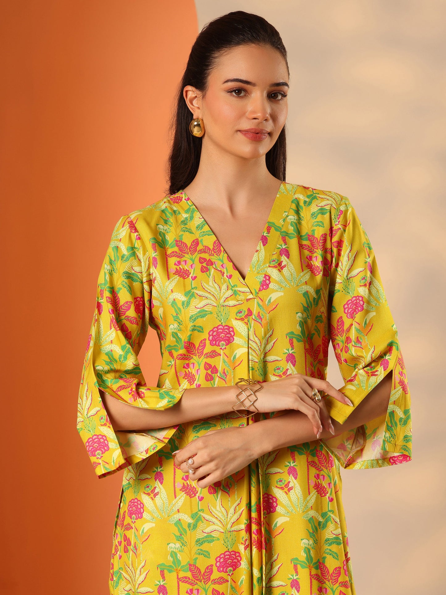 Yellow Printed Rayon Co-ord Sets