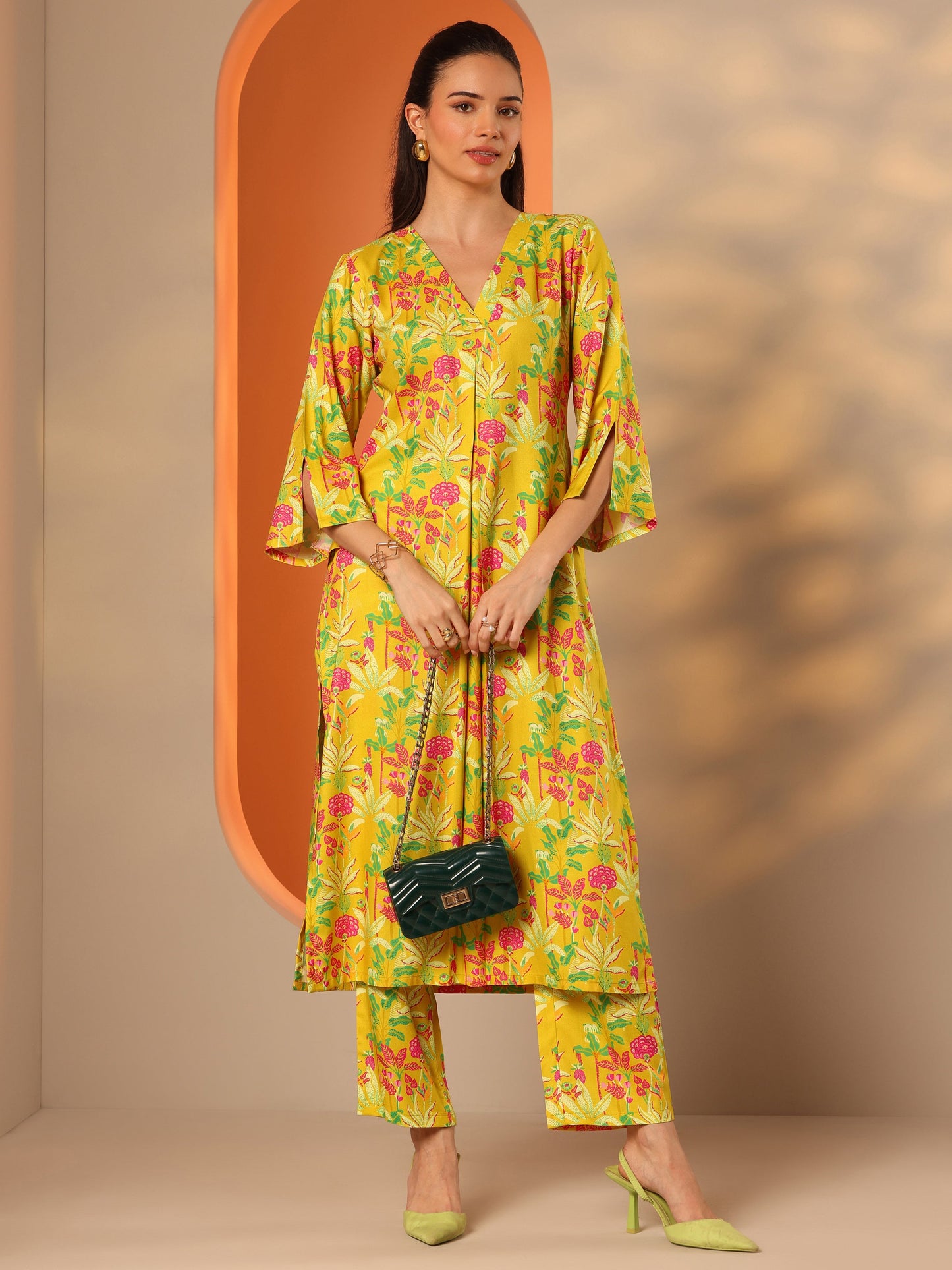 Yellow Printed Rayon Co-ord Sets