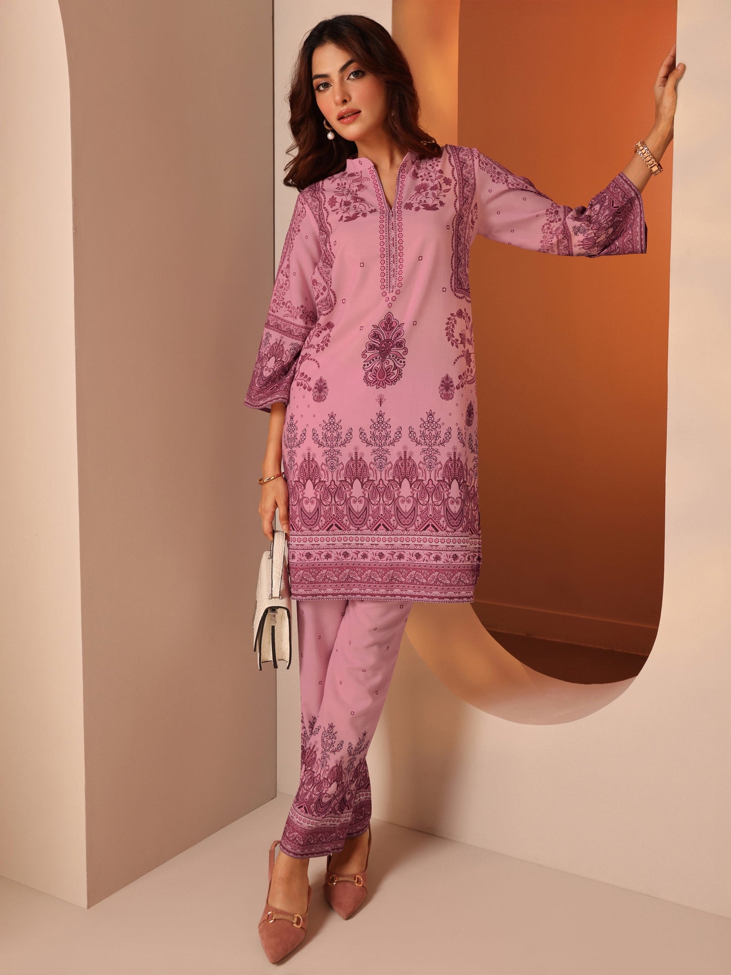 Pink Printed Cotton Blend Co-Ord Sets