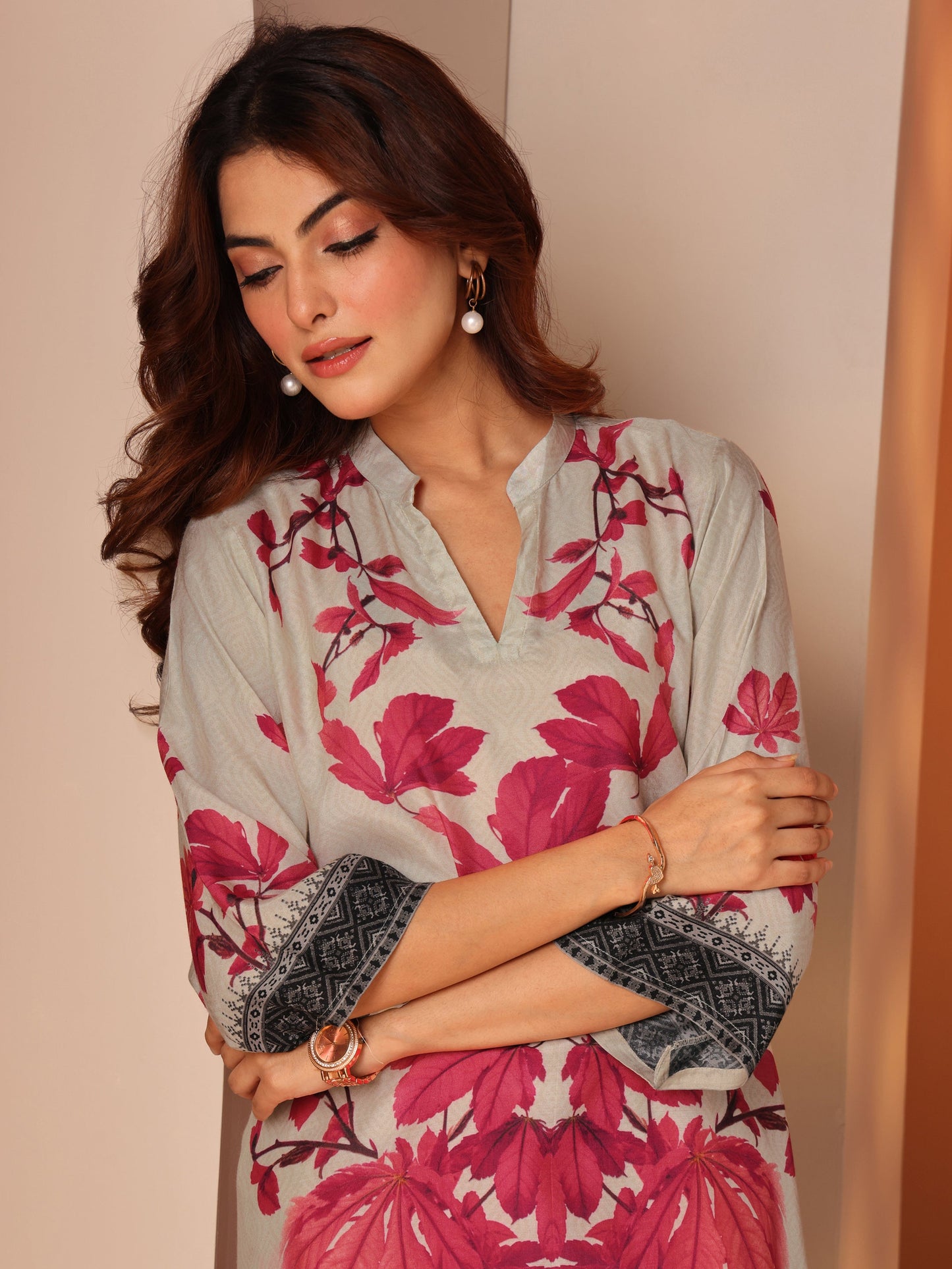 Off White Printed Cotton Blend Co-Ord Sets