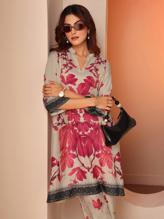 Off White Printed Cotton Blend Co-Ord Sets