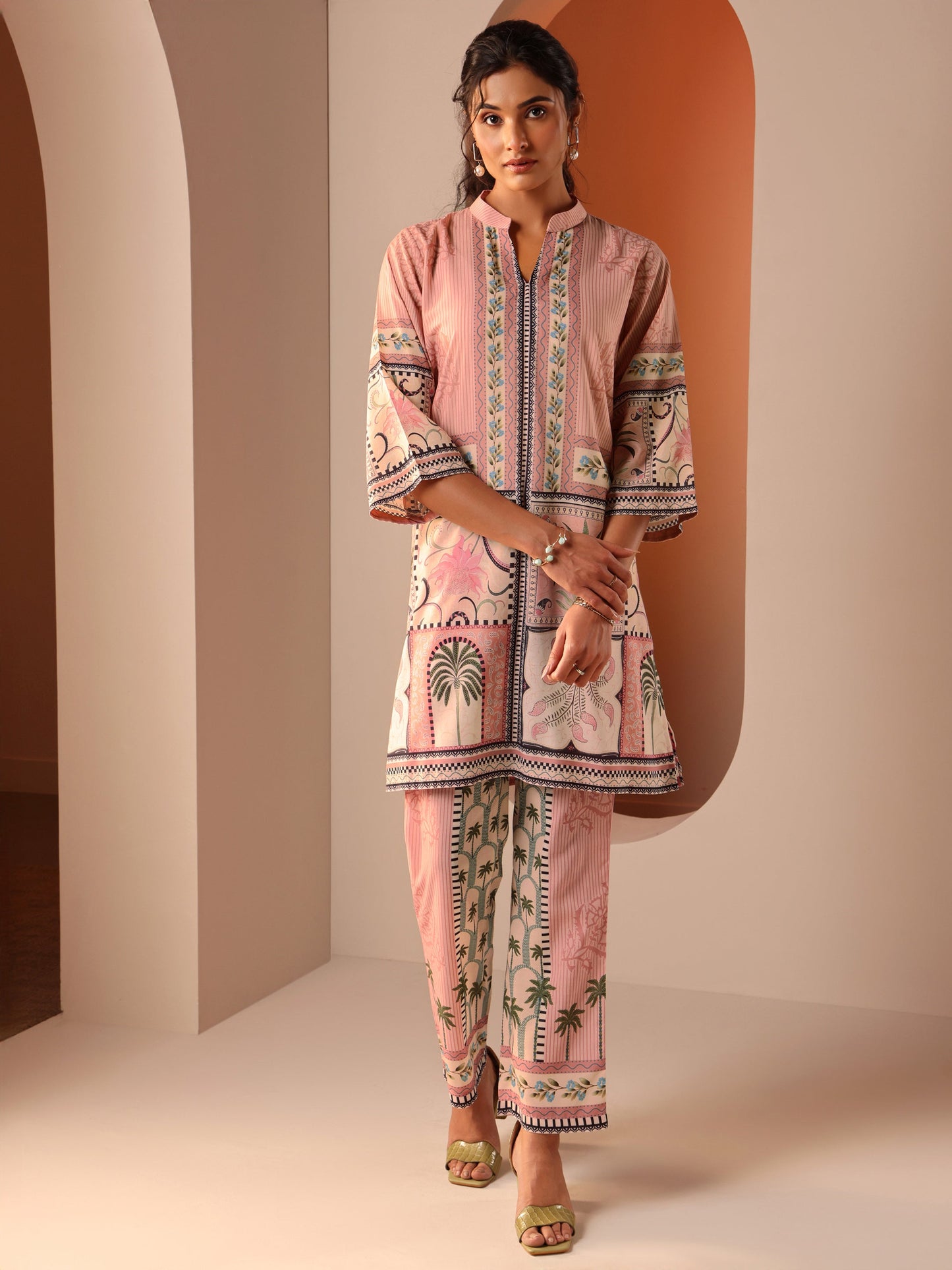 Pink Printed Cotton Blend Co-Ord Sets