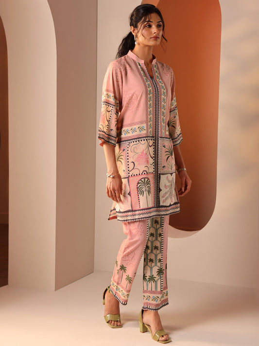 Pink Printed Cotton Blend Co-Ord Sets