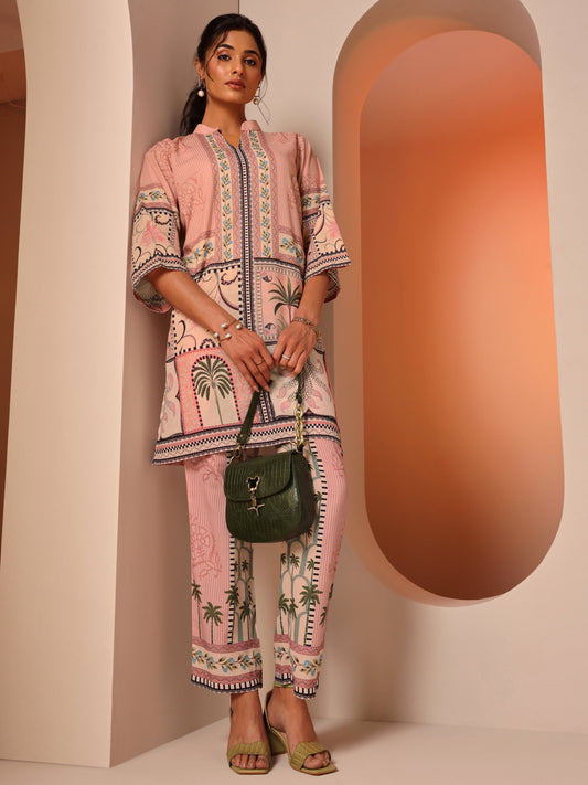 Pink Printed Cotton Blend Co-Ord Sets