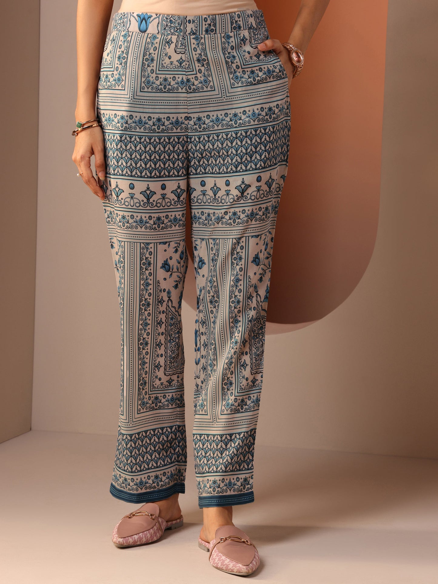 Off White Printed Cotton Blend Co-Ord Sets