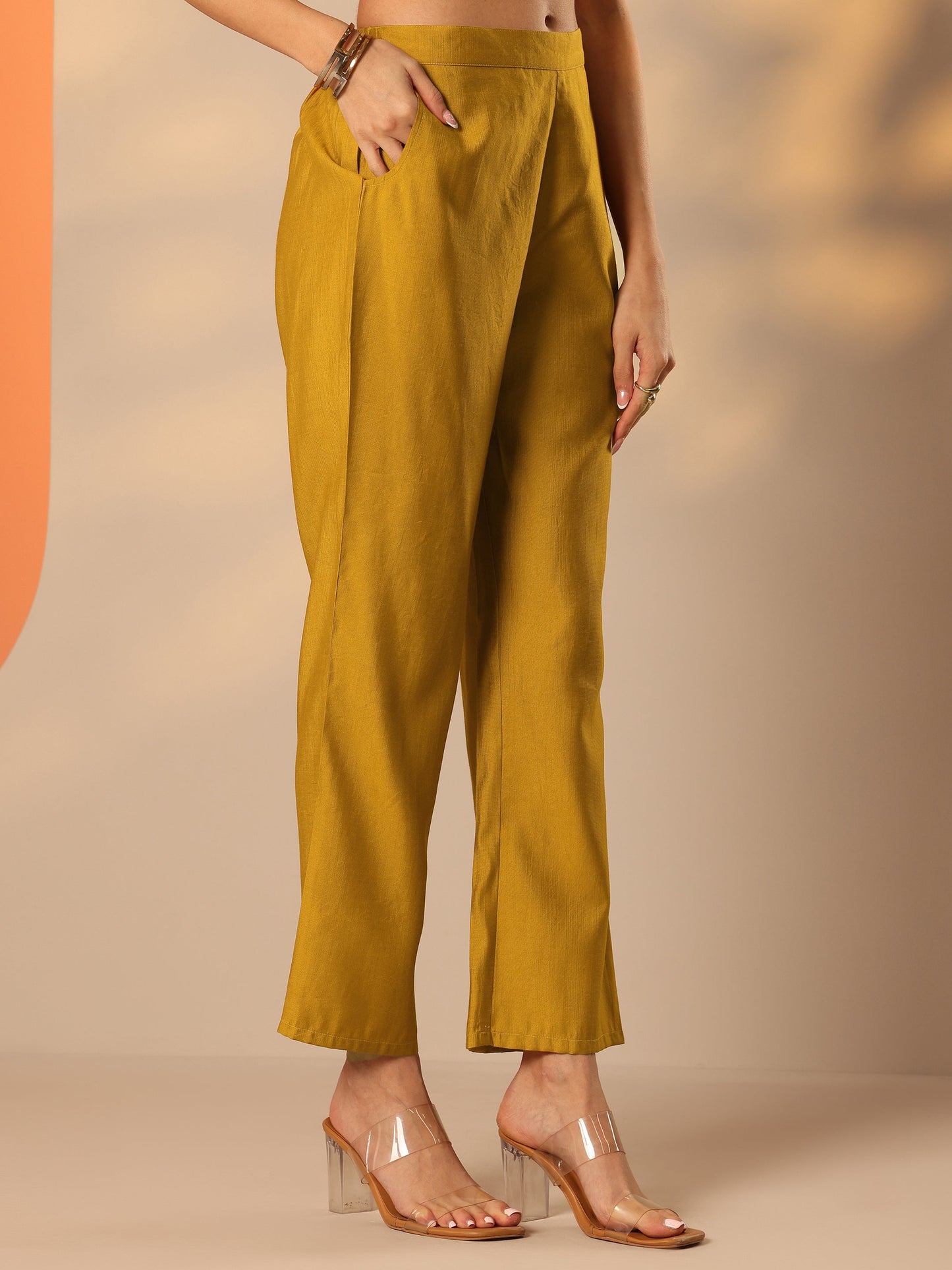 Mustard Embroidered Silk Blend Co-Ord Sets