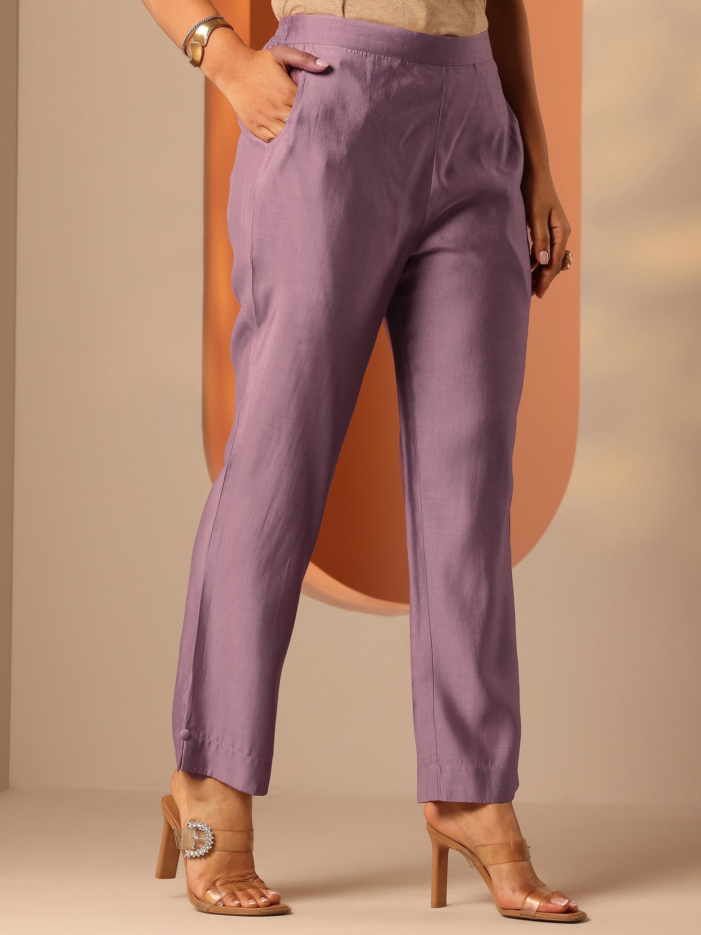 Mauve Embroidered Silk Blend A-Line Kurta Set