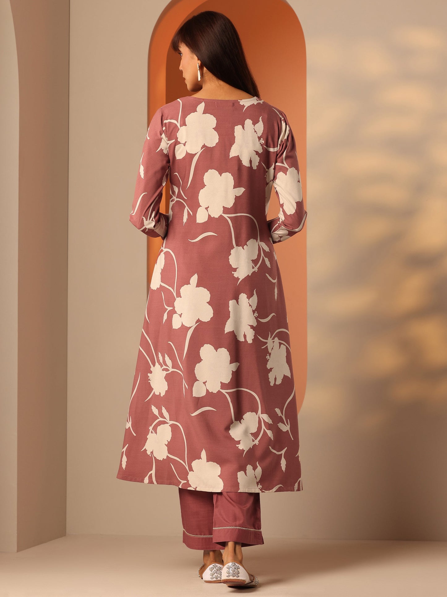 Brown Printed Rayon Straight Kurta Set