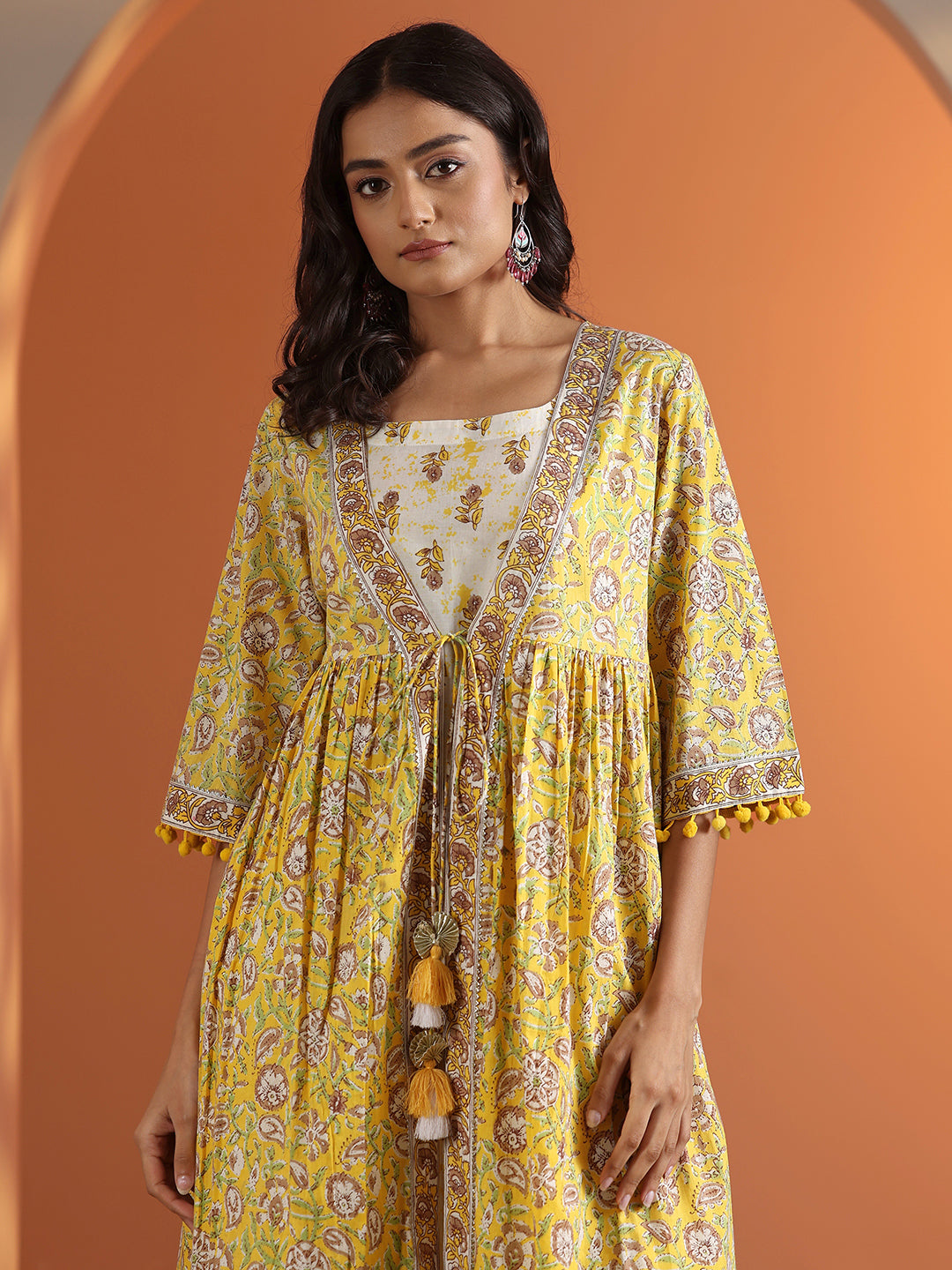 Yellow Printed Cotton A-Line Kurta Set