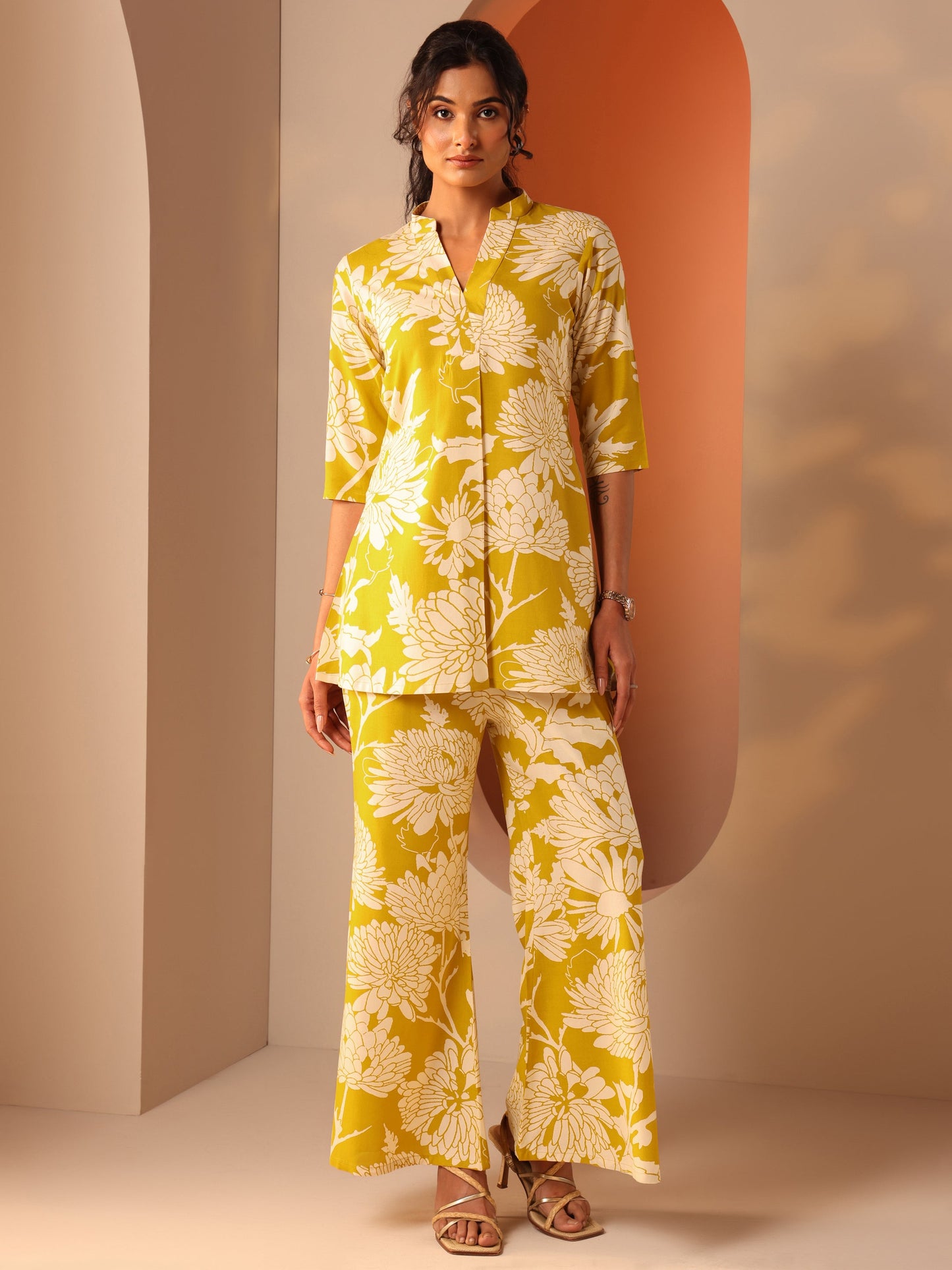 Yellow Printed Rayon Co-Ord Sets