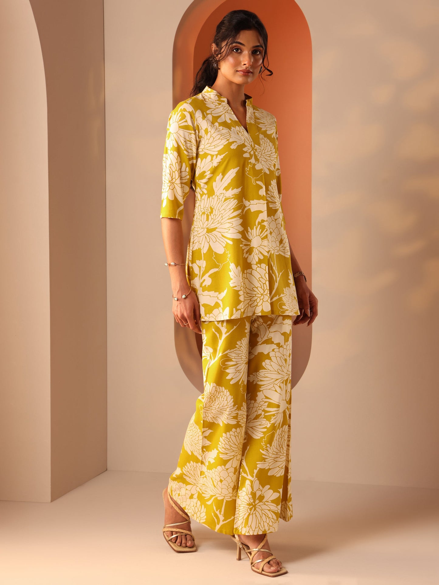 Yellow Printed Rayon Co-Ord Sets