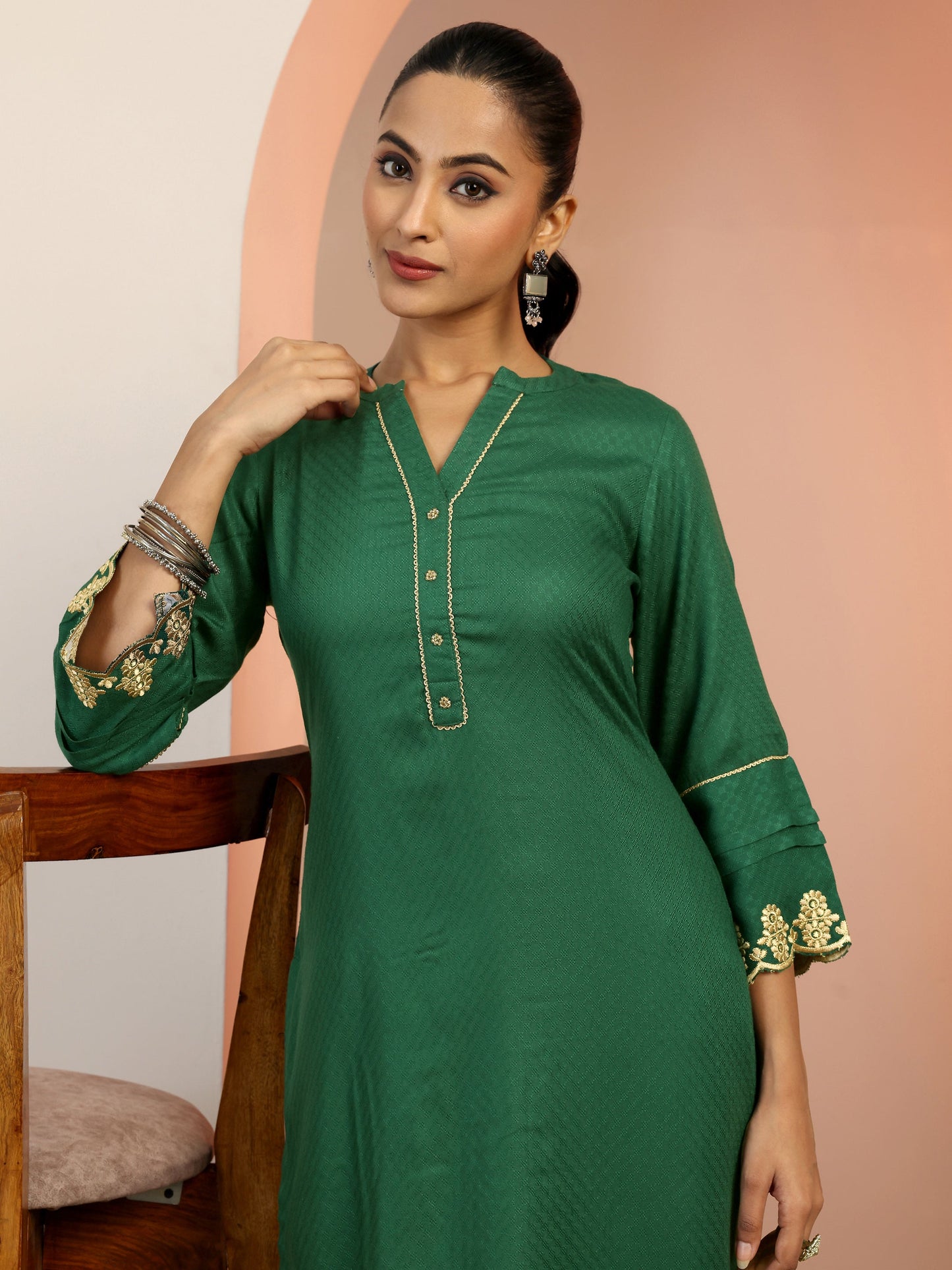 Green Solid Rayon Straight Kurta Set