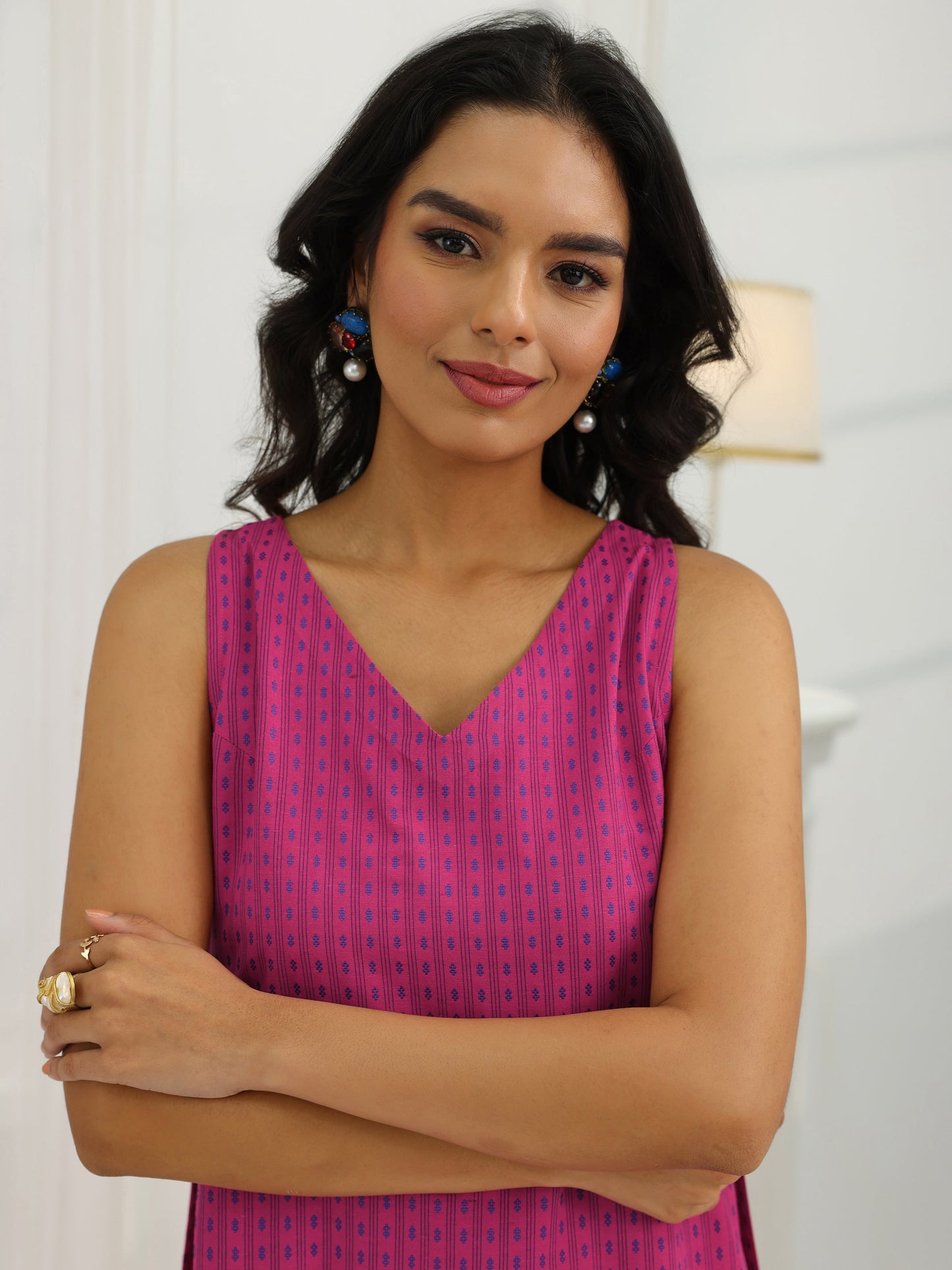 Pink Woven Design Cotton Blend Straight Suit Set With Dupatta