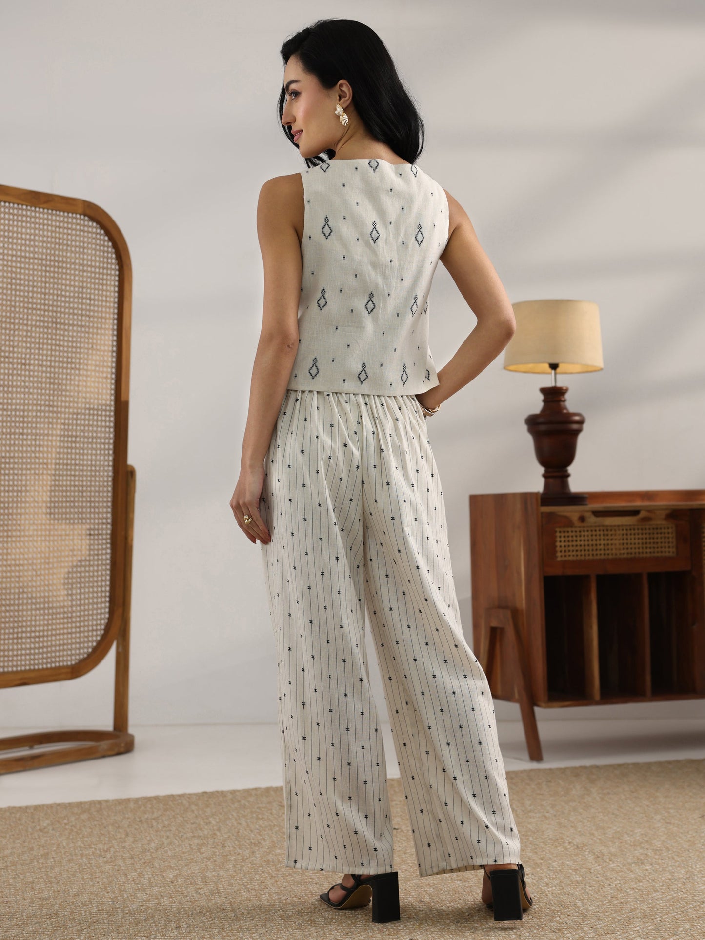 Off White Woven Design Cotton Blend  Co-Ord Set